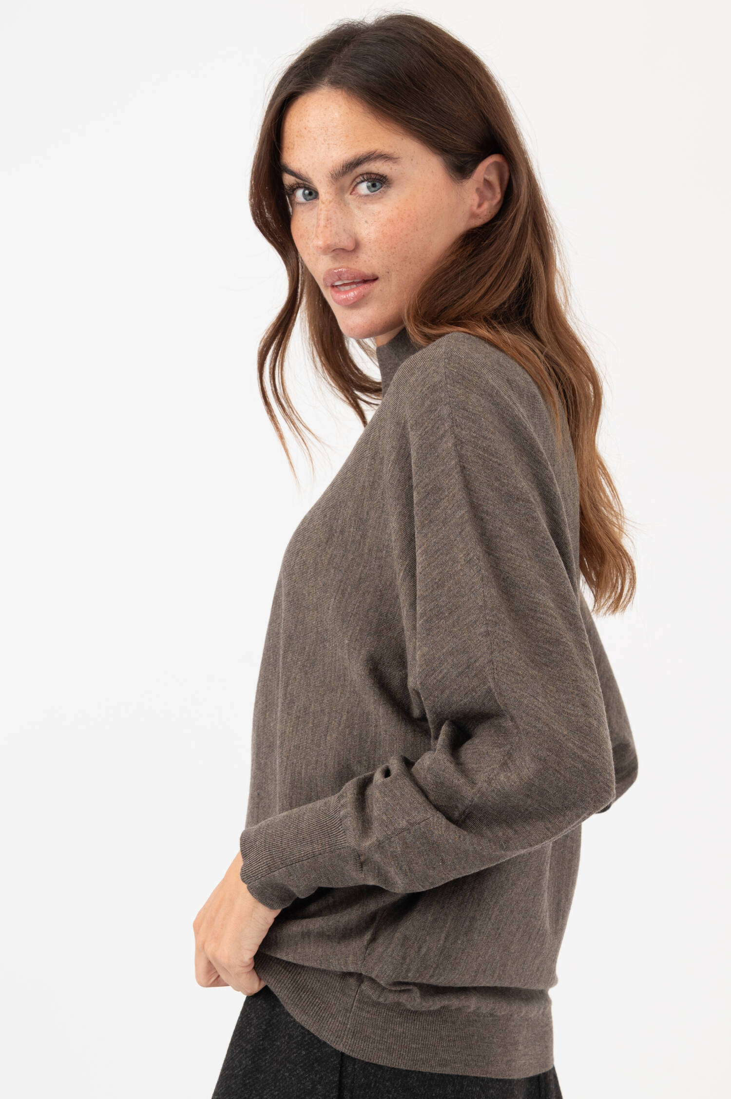 Woll-Pullover in Taupe meliert Woll-Pullover in Taupe meliert