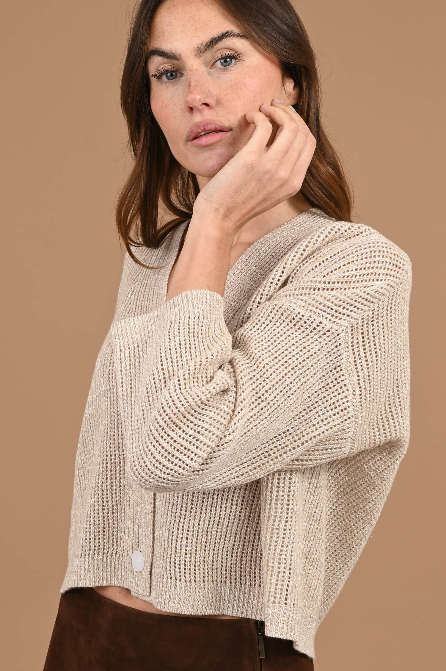 Grobstrickweste aus Cashmere-Leinen in Beige