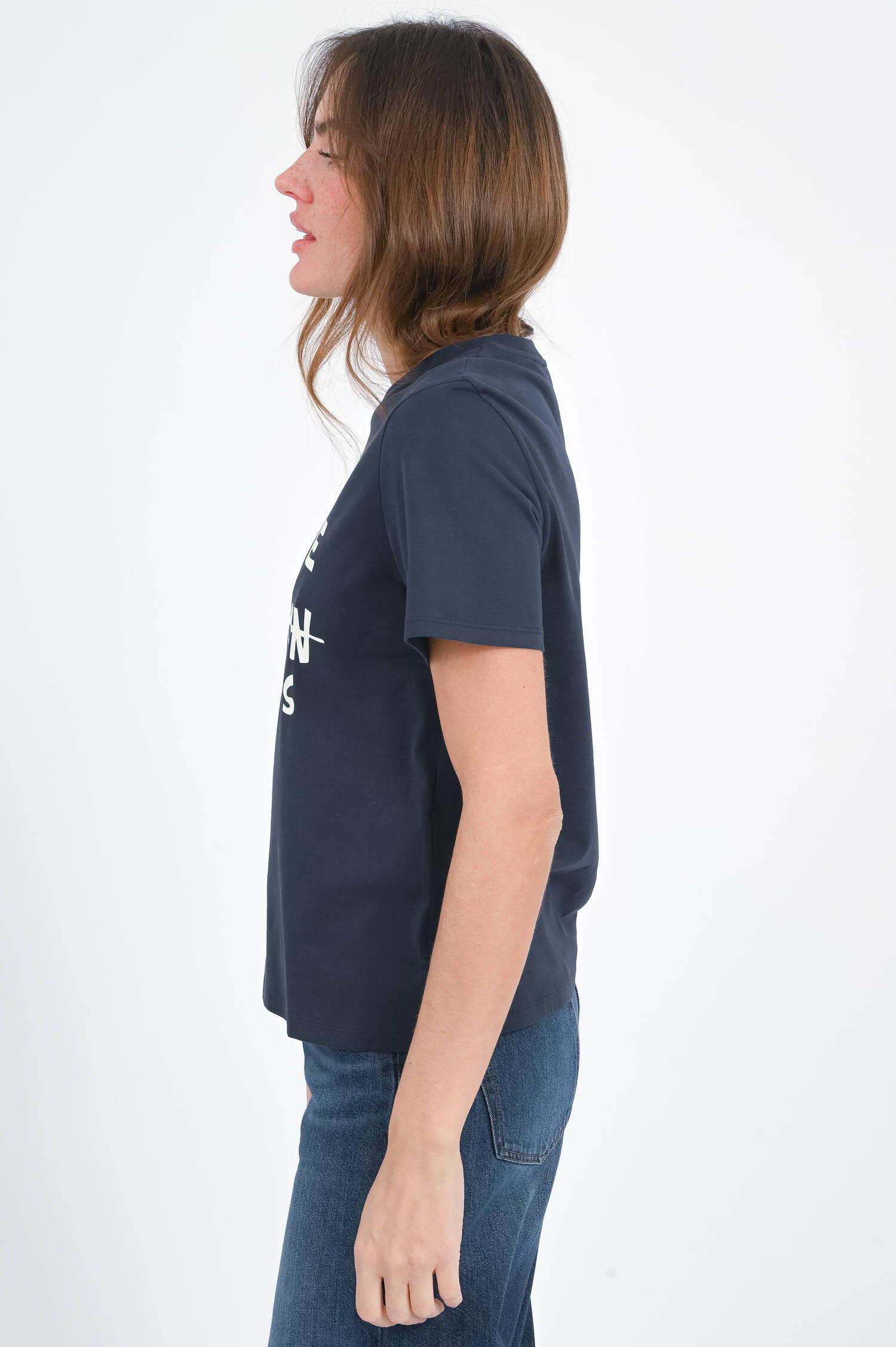 Jersey T-Shirt mit Print in Marine