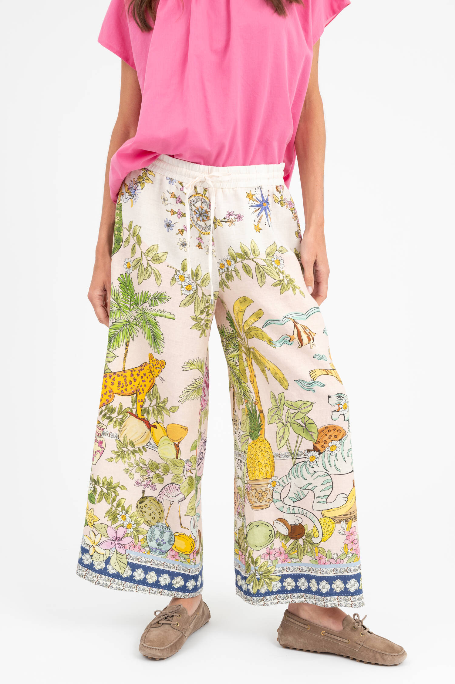 Leinen Culotte in Beige mit Print Leinen Culotte in Beige mit Print