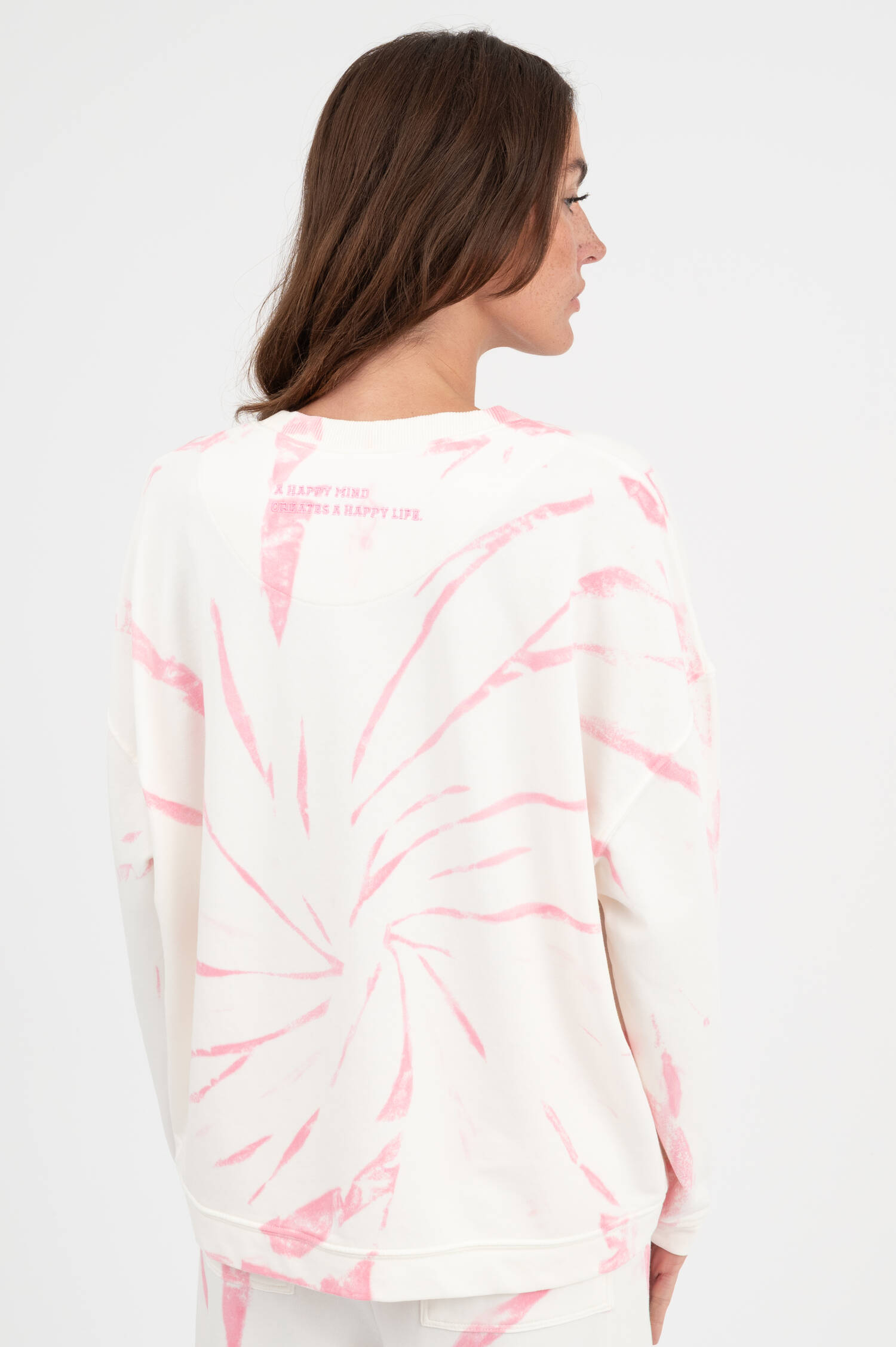 Sweater mit Batik-Muster in Weiß/Pink