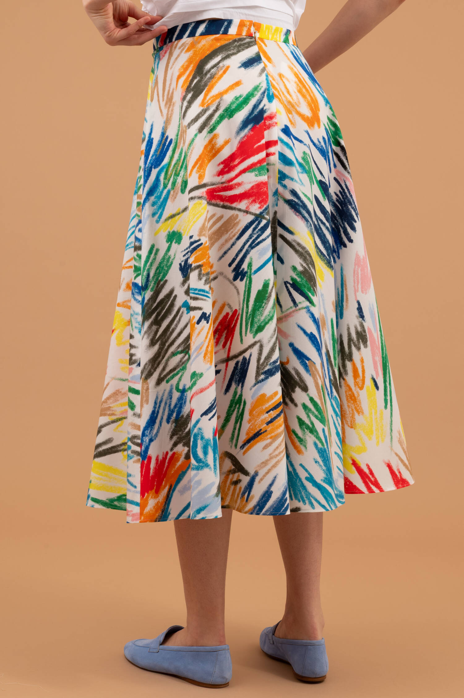 A-Linien Midi-Rock mit Buntem Allover Muster
