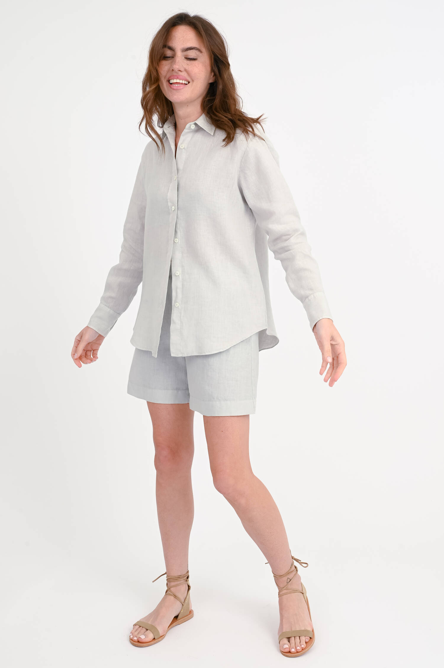 Langarm-Leinenbluse SILVY in Stone