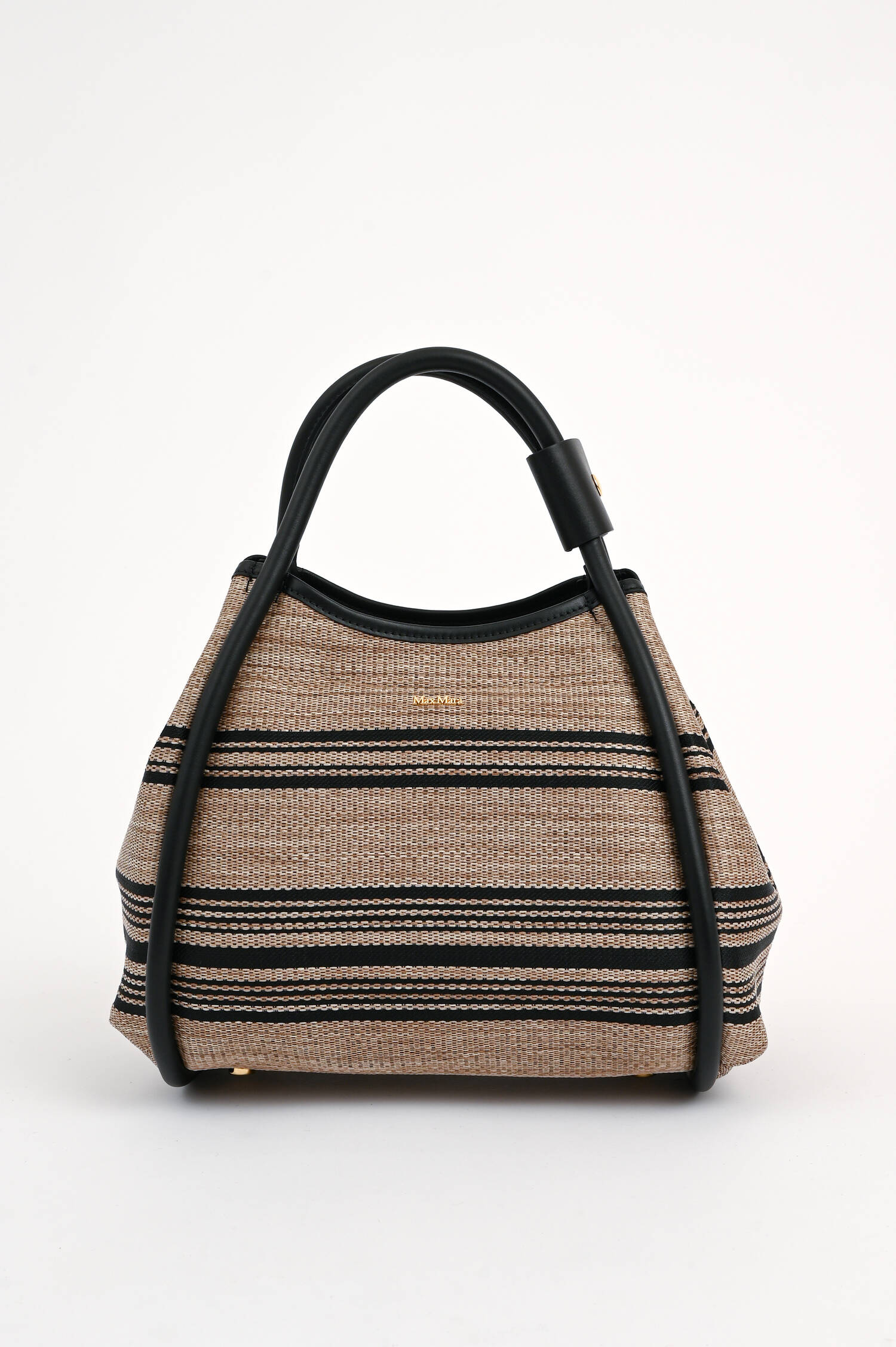 Bast-Jacquard-Tasche MARINE in Taupe/Schwarz