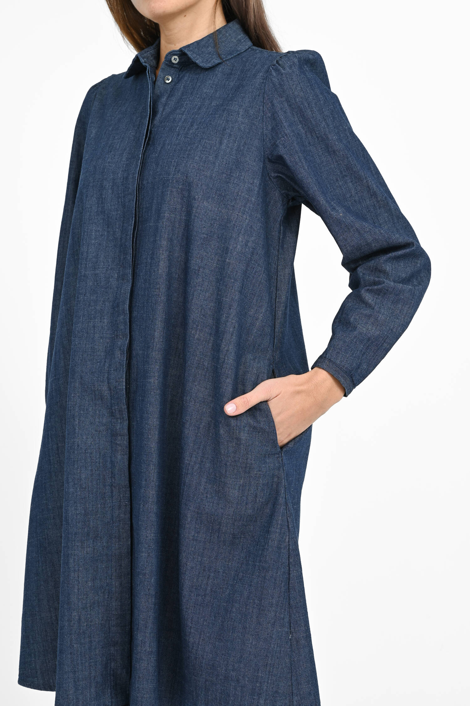 Blusenkleid FIONYD mit Puffärmeln in Indigo Blusenkleid FIONYD mit Puffärmeln in Indigo