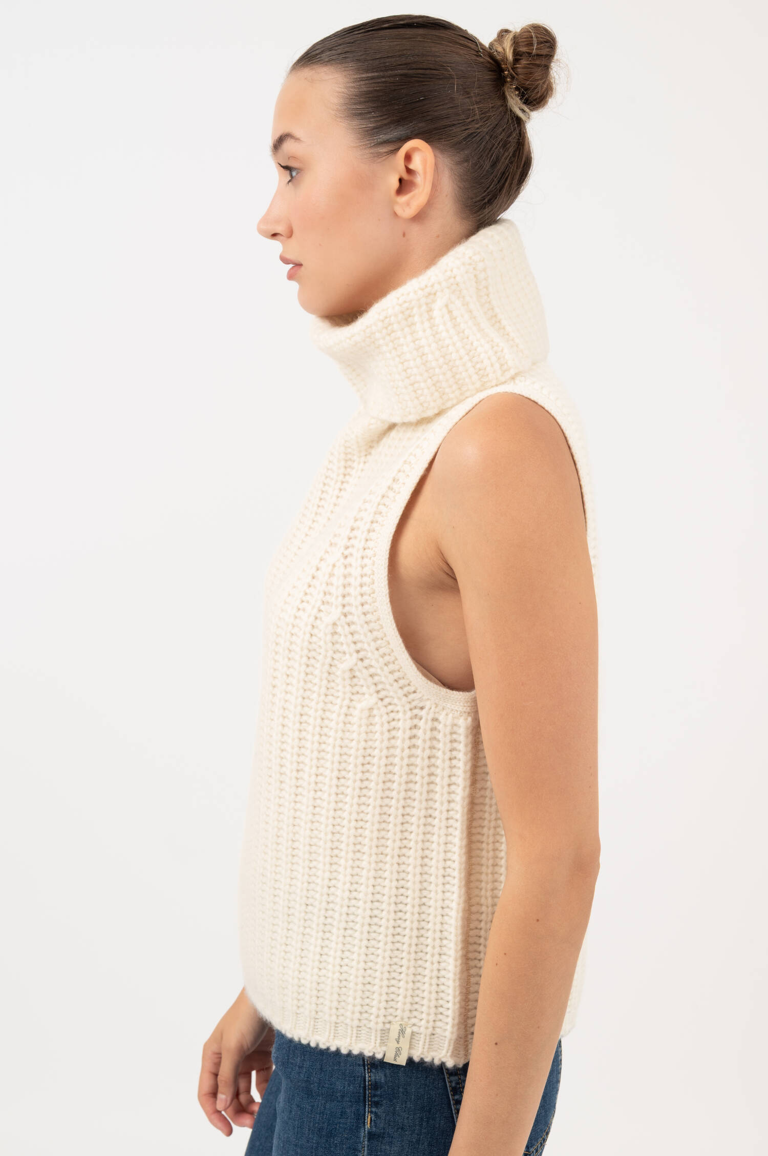 Rollkragen Cashmere Strickweste in Weiß Rollkragen Cashmere Strickweste in Weiß