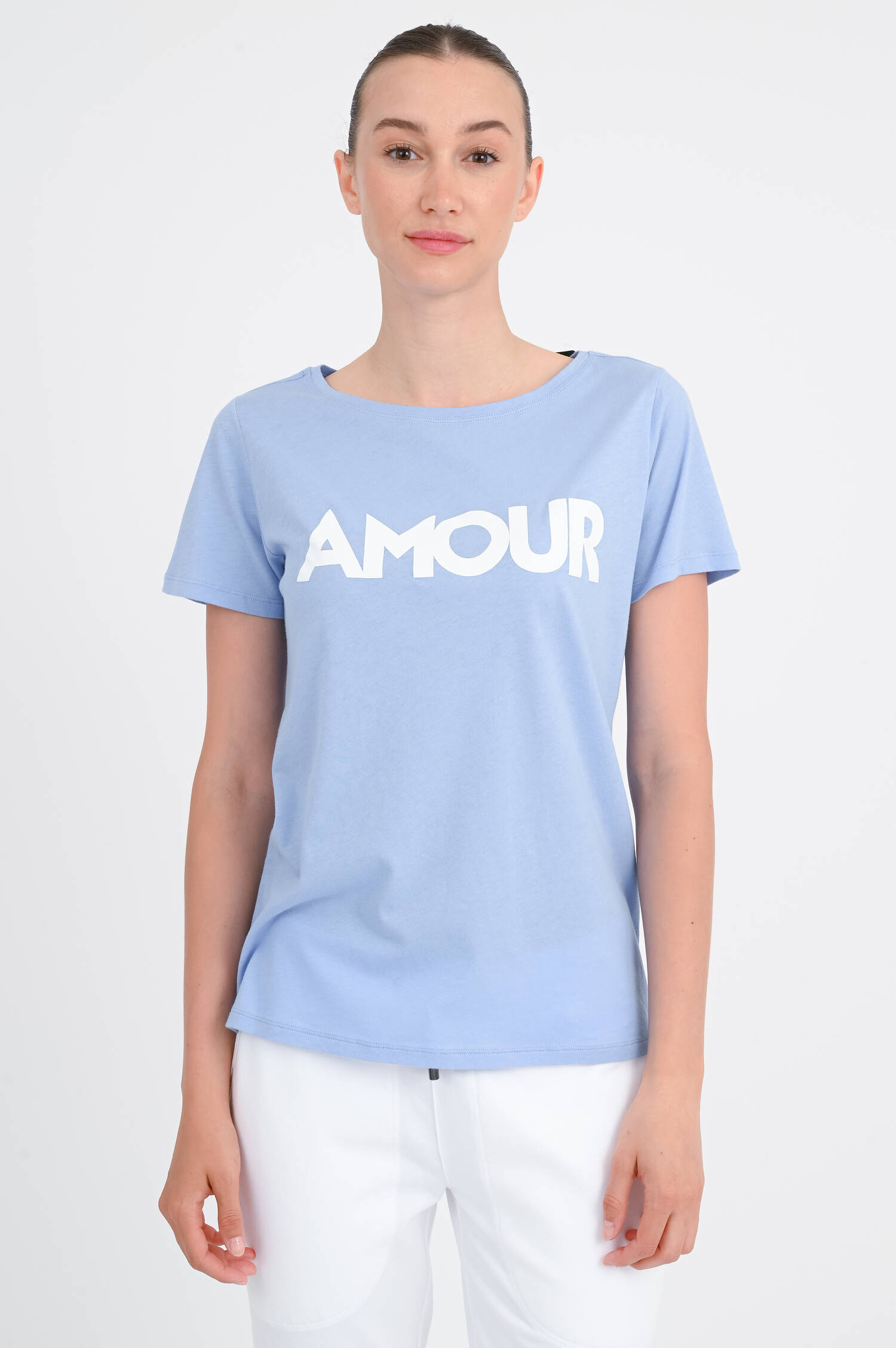 T-Shirt SARA mit Amour-Print in Fliederblau