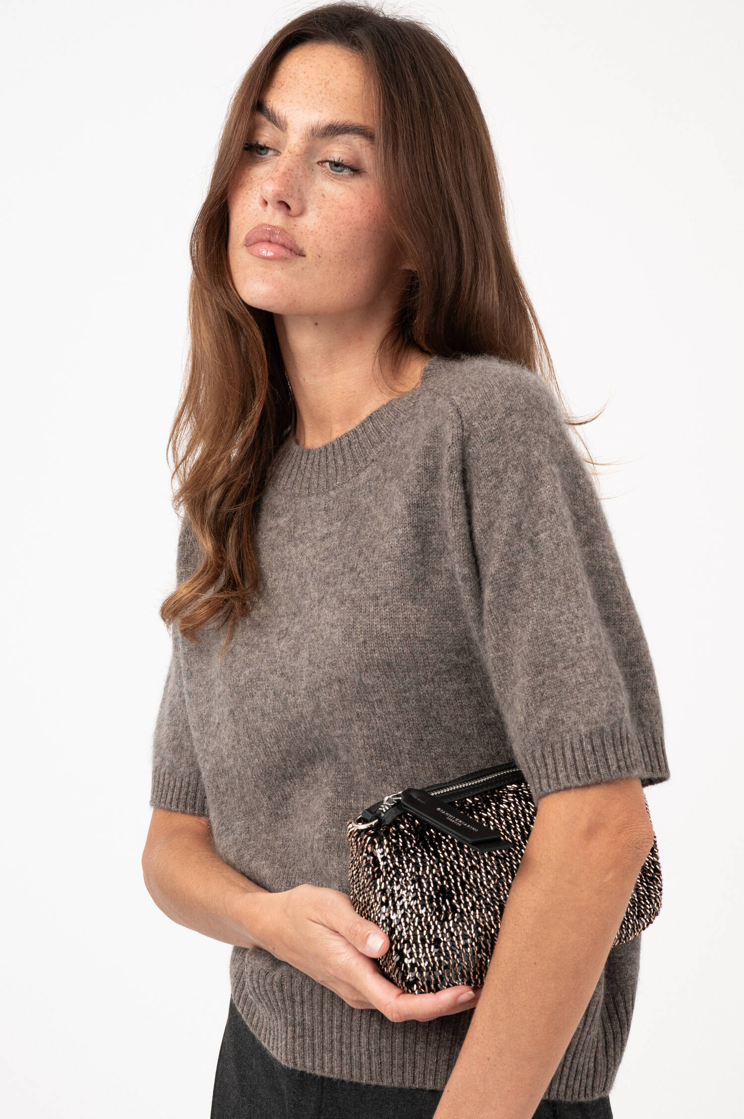 Pailletten-Clutch NORA SMALL in Braun