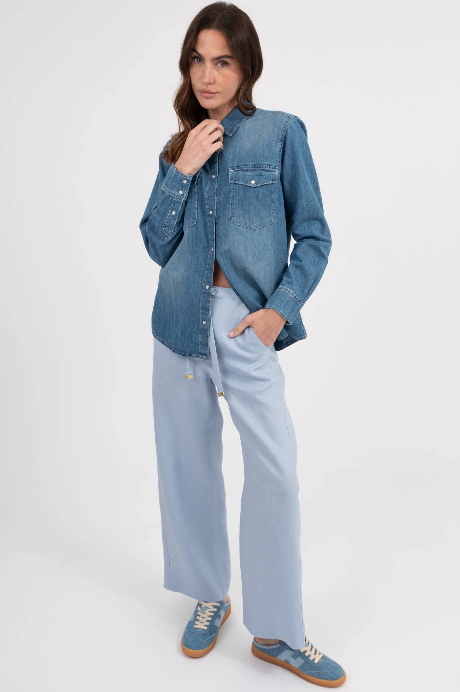 Jeansbluse in Mittelblau