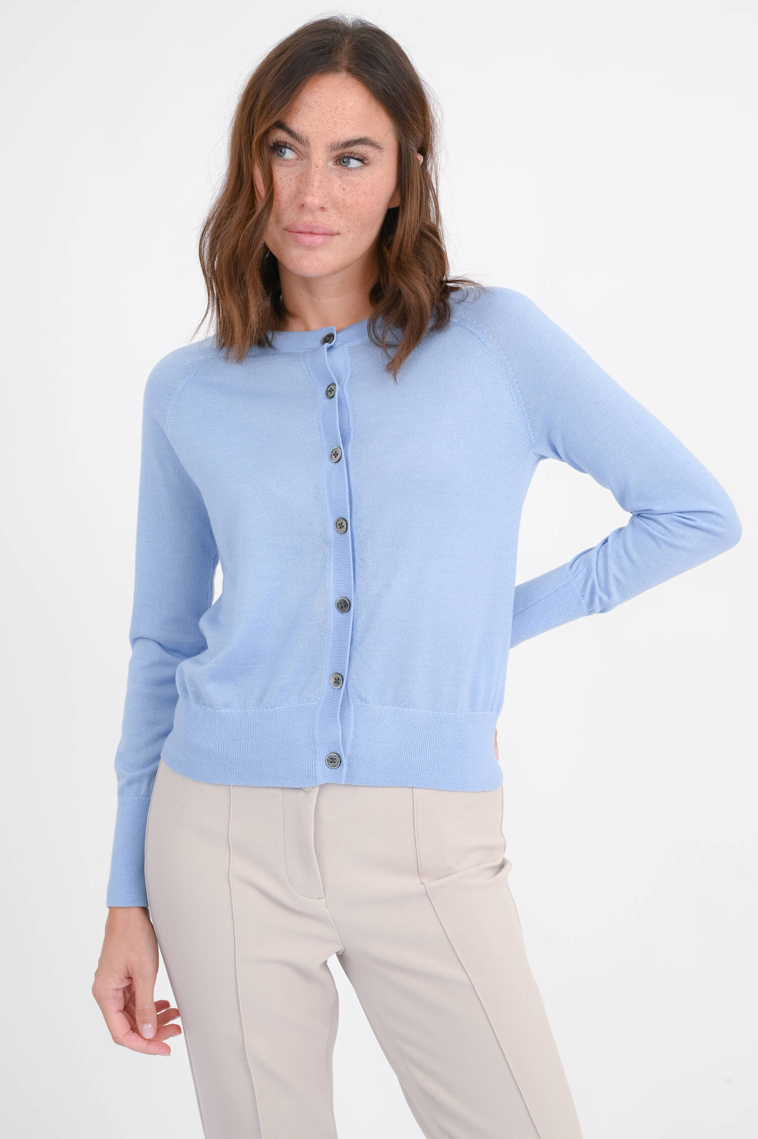 Strickweste aus Woll-Seide-Mix in Hellblau