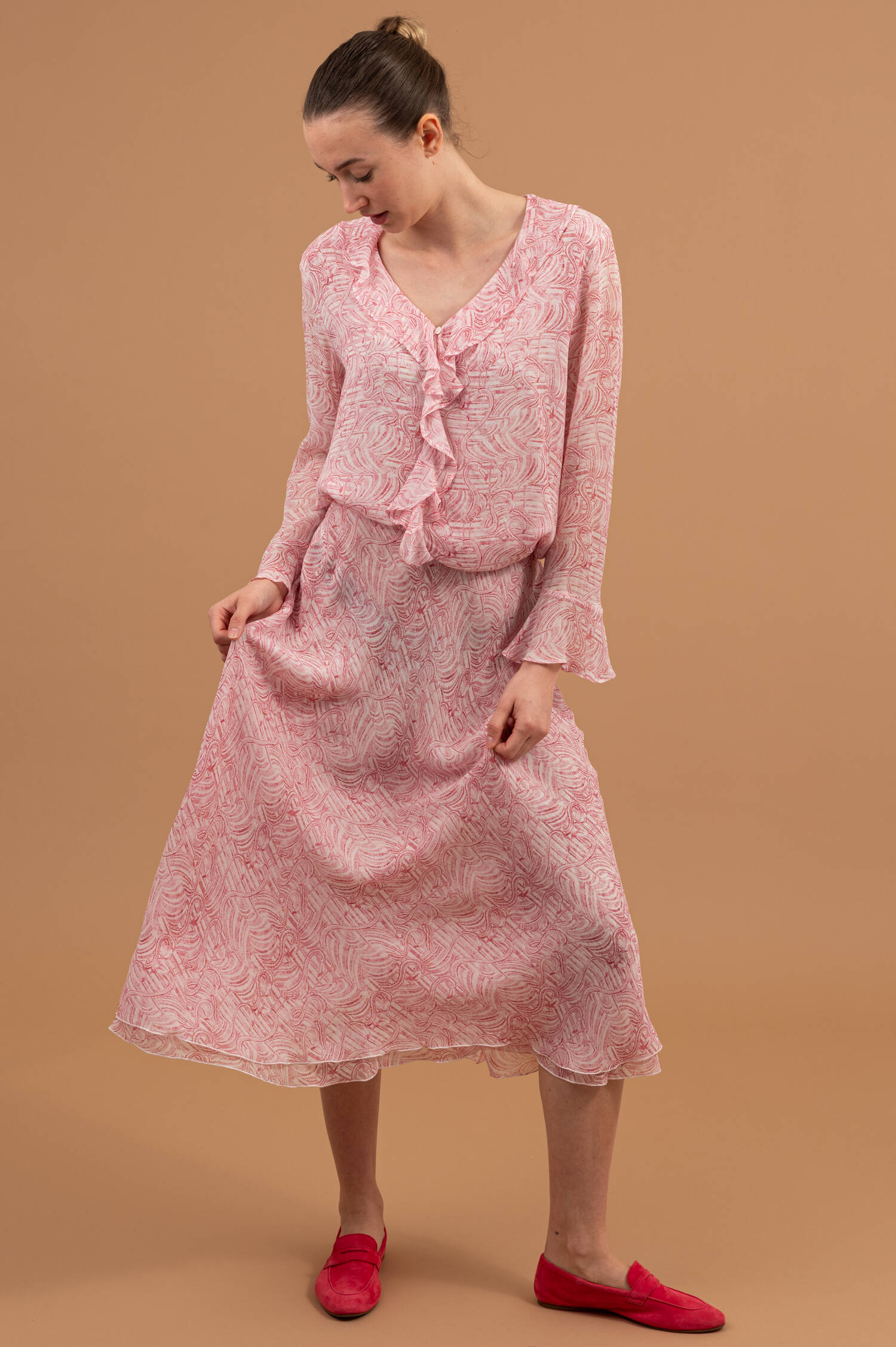 Schlupfrock PANJA mit Flamingoprint in Rosa/Weiß