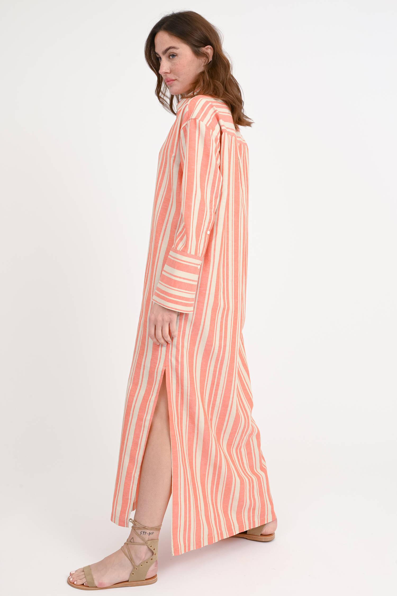 Gestreiftes-Maxi-Kleid in Burned Orange/Natur