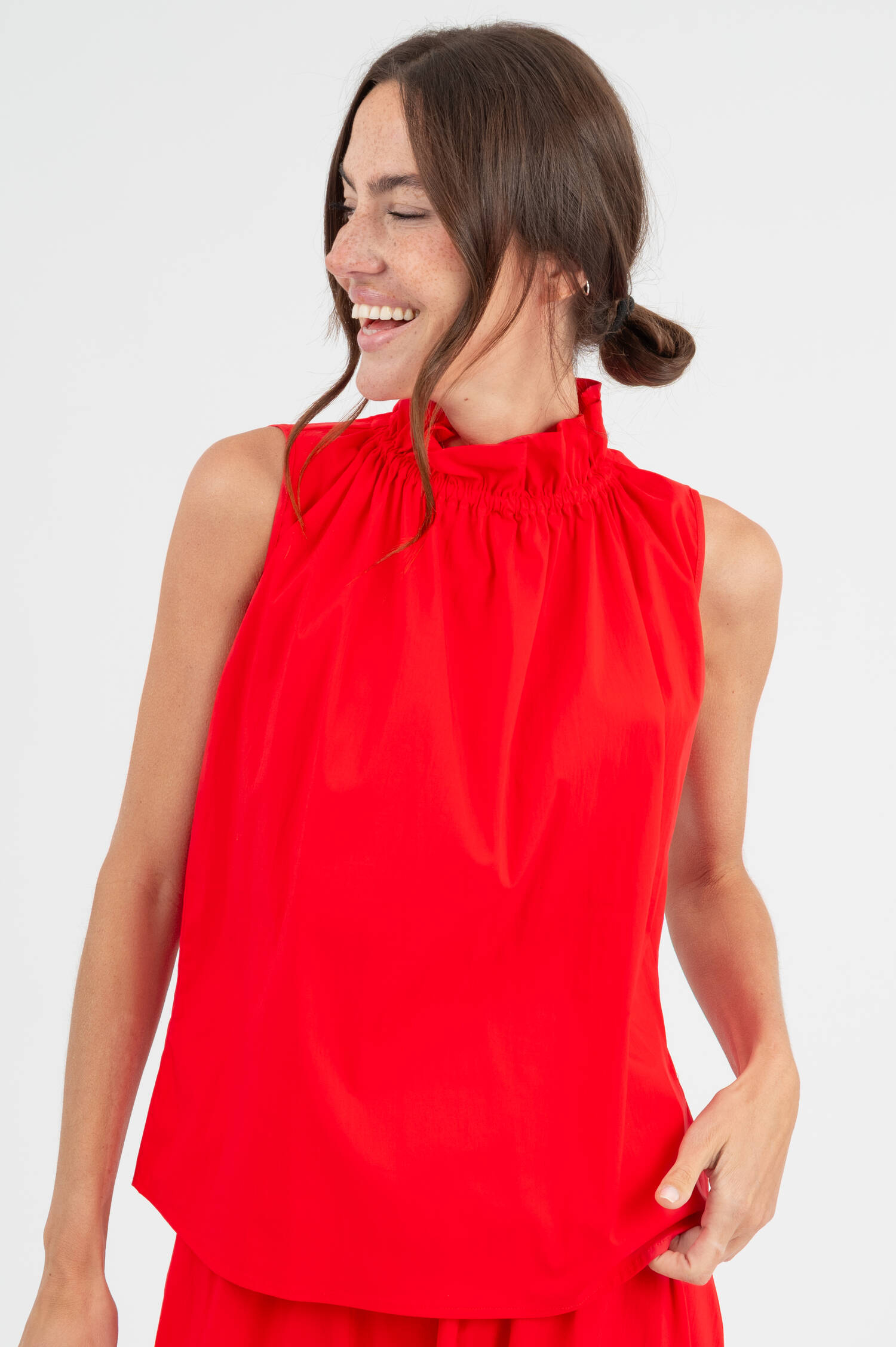 Popeline Blusentop in Rot Popeline Blusentop in Rot