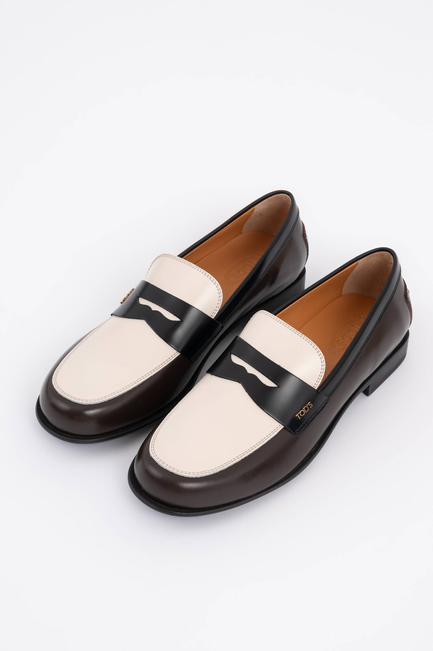 Leder Loafer in Braun/Weiß