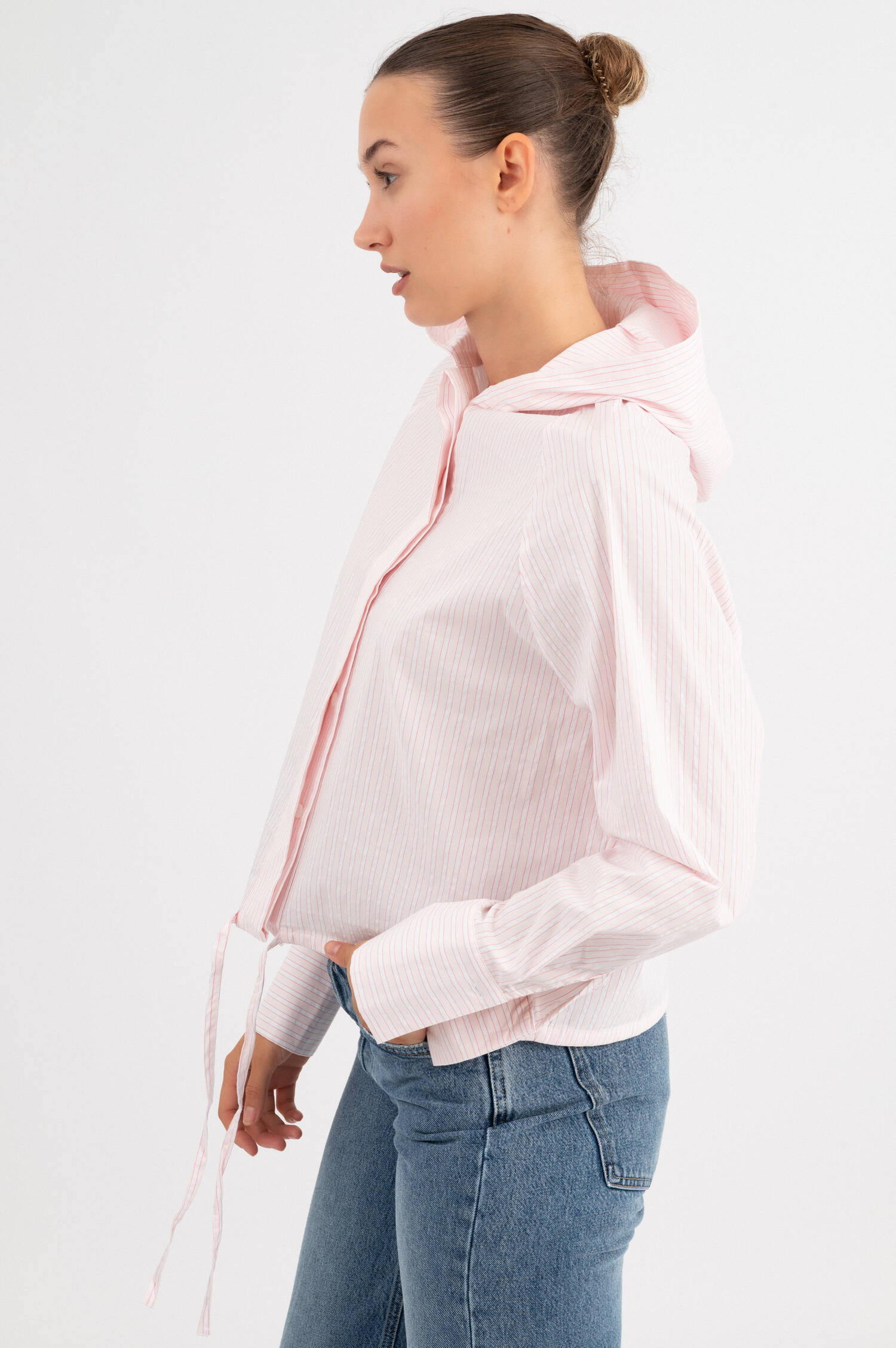 Hoodie Bluse in Rosa gestreift