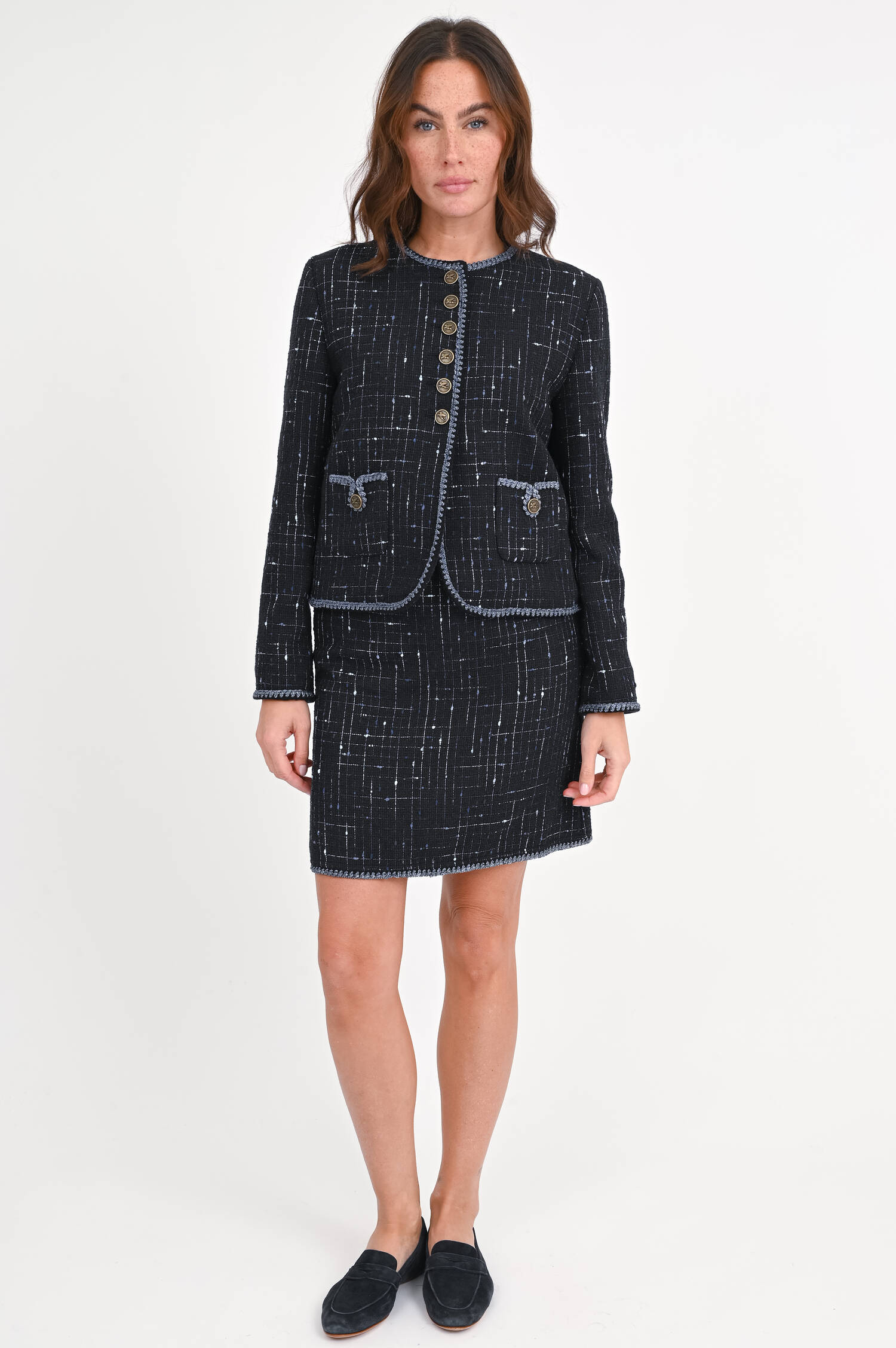 Jacke aus Tweed-Bouclé in Schwarz/Blau