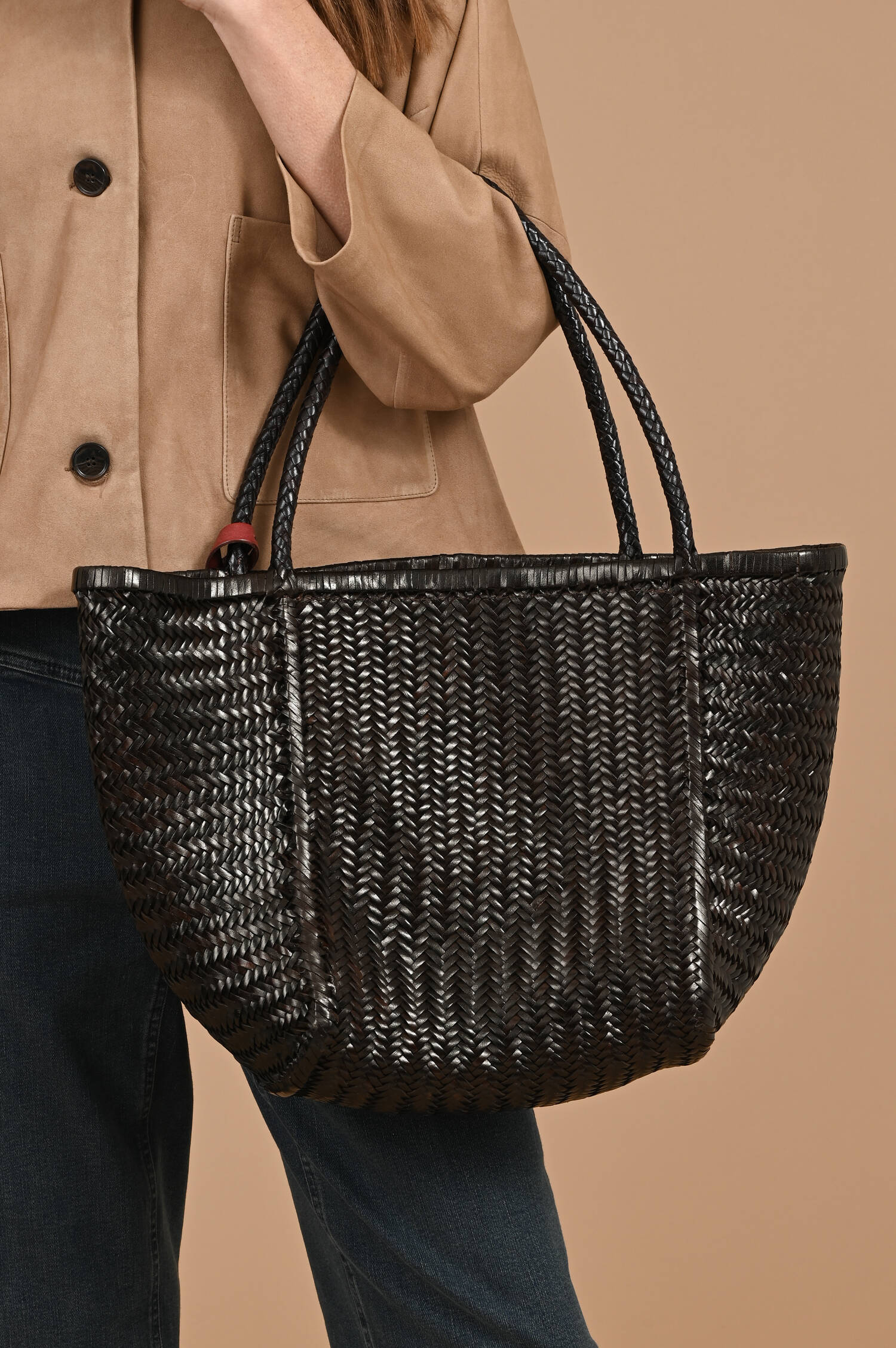 Geflochtener Leder Shopper RUBENS in Chocolate