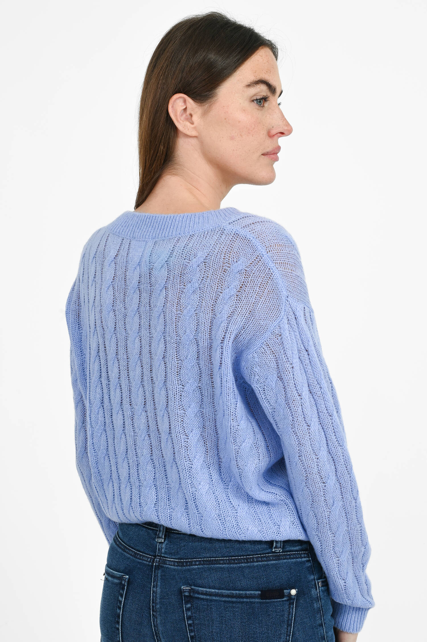 Zopfstrick-Pullover mit V-Neck in Blue