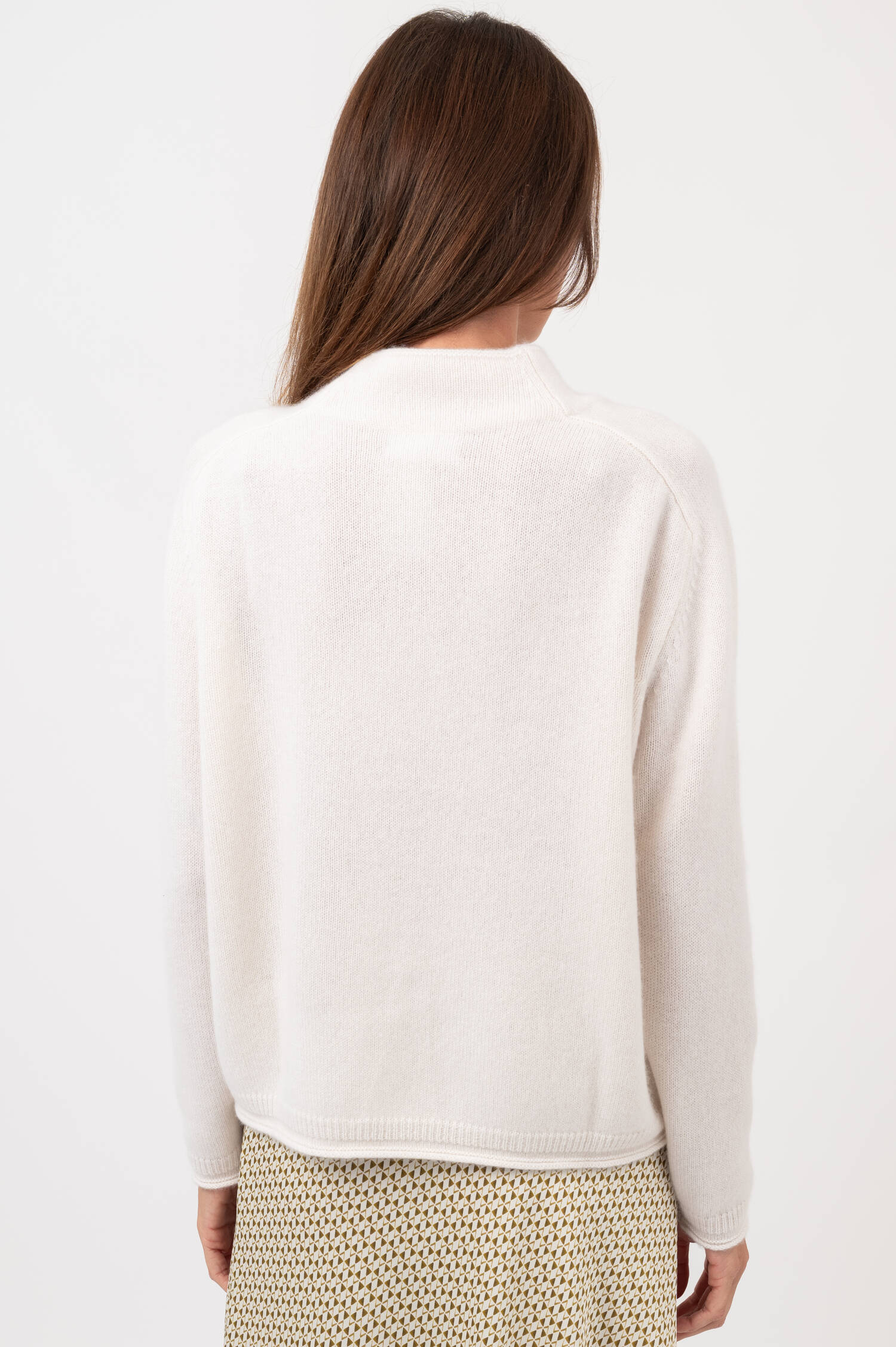 Cashmere-Pullover mit Stehkragen in Weiß Cashmere-Pullover mit Stehkragen in Weiß