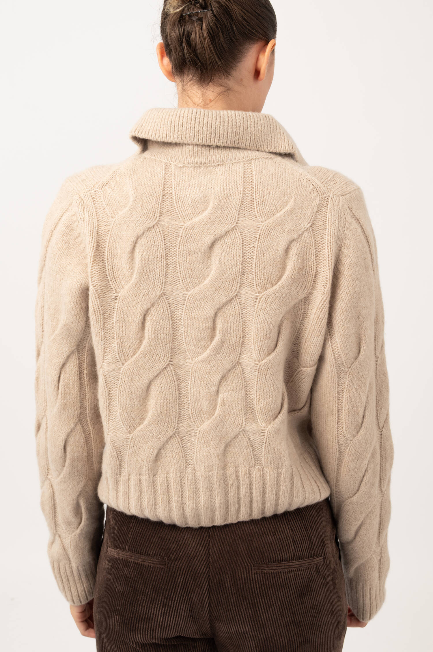 Cashmere-Seiden Zopfstrick Cardigan in Beige