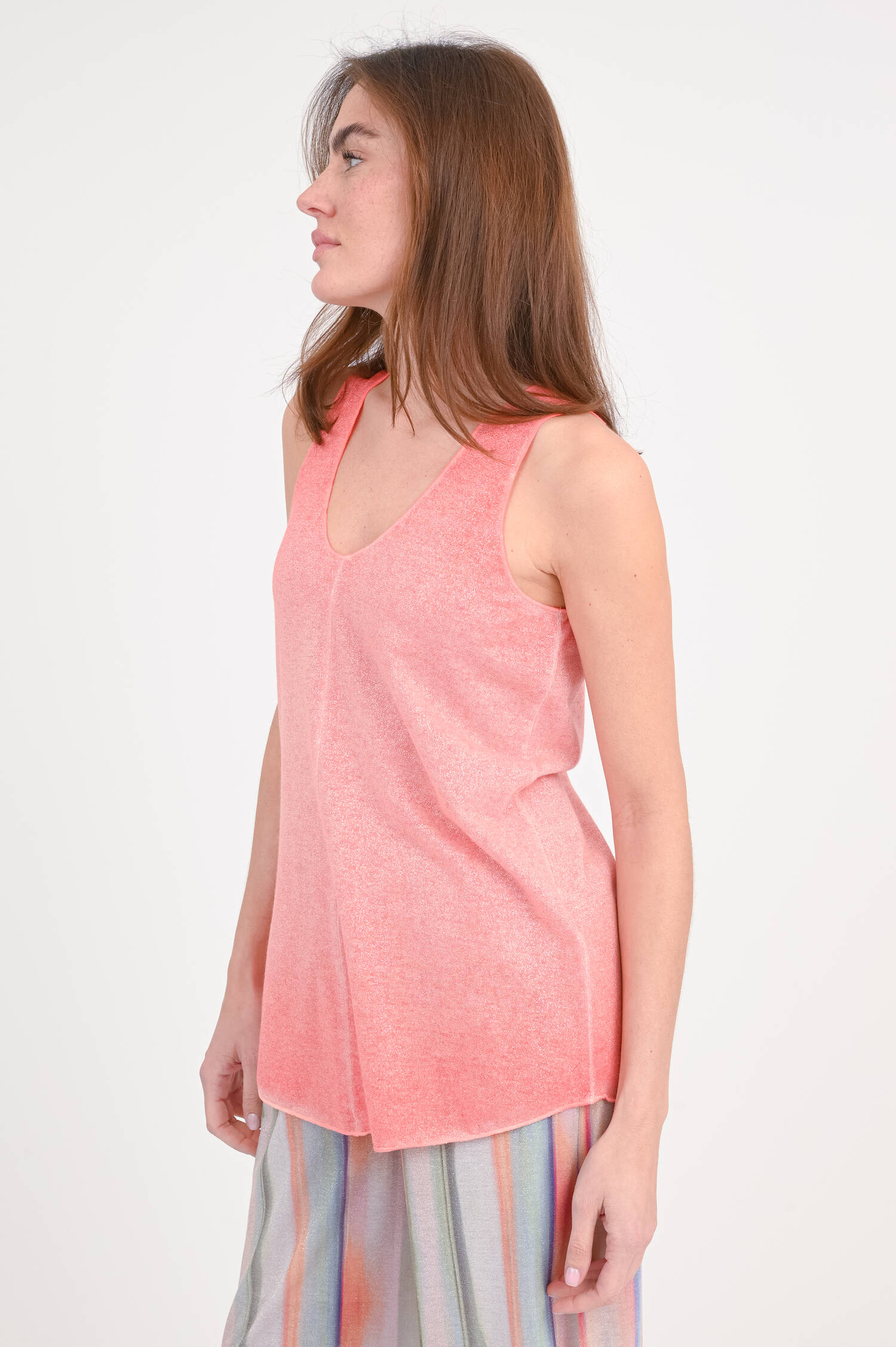 Glitzer-Top LUA mit V-Neck in Koralle