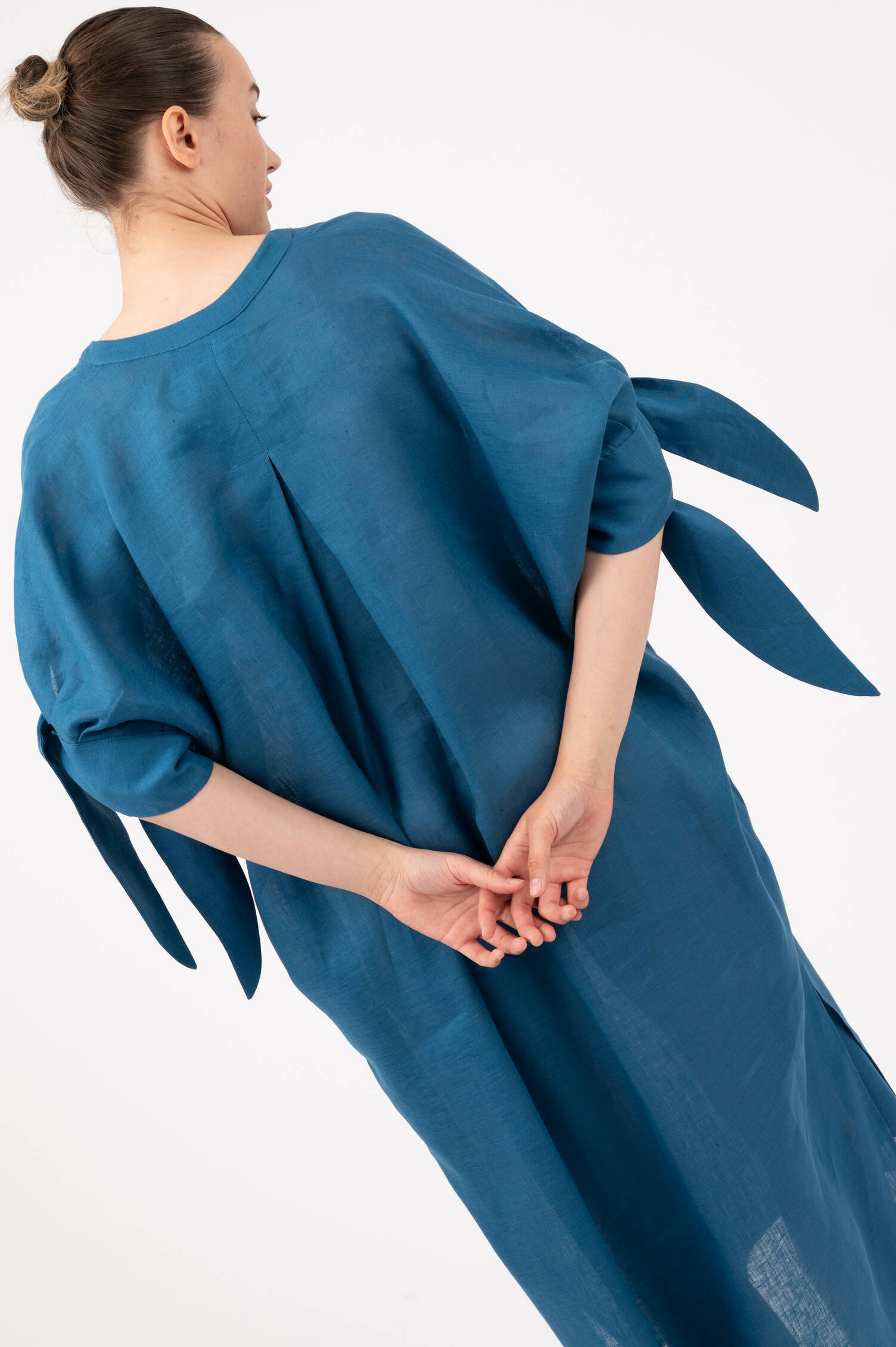 Leinen Hemdblusenkleid in Blau