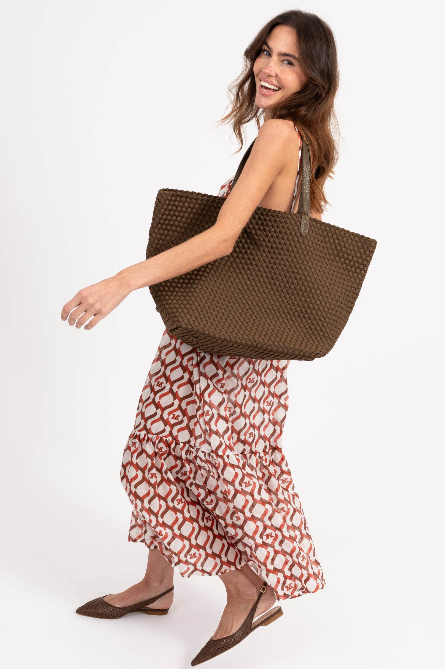 Kleid ALISSO mit Allover Print in Weiß/Rot