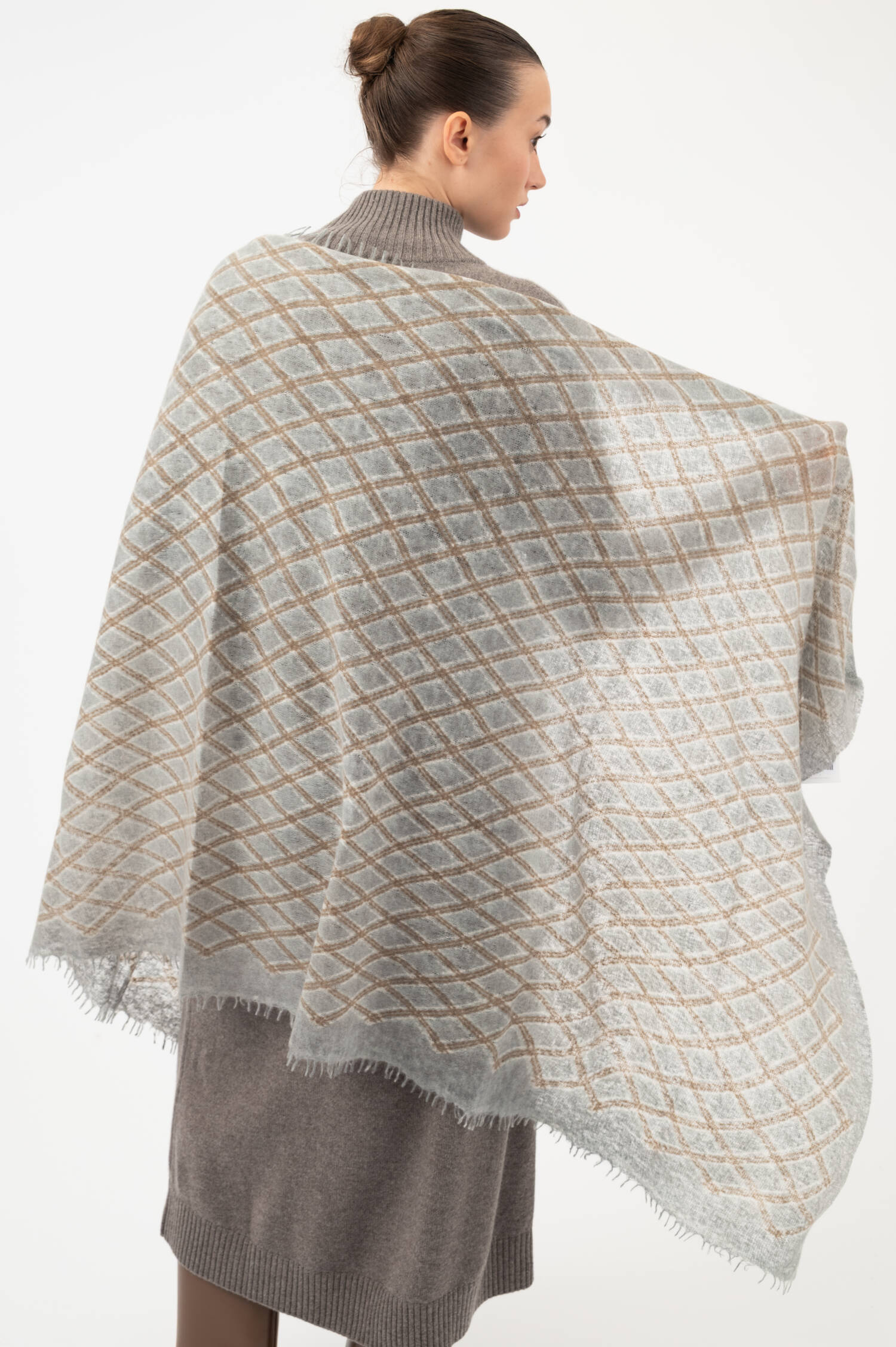 Cashmere-Schal mit Rautenprint in Blau