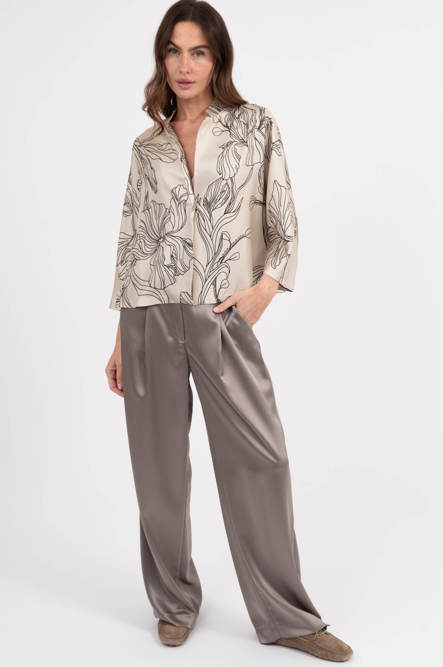 Seidenbluse mit Print in Creme Seidenbluse mit Print in Creme