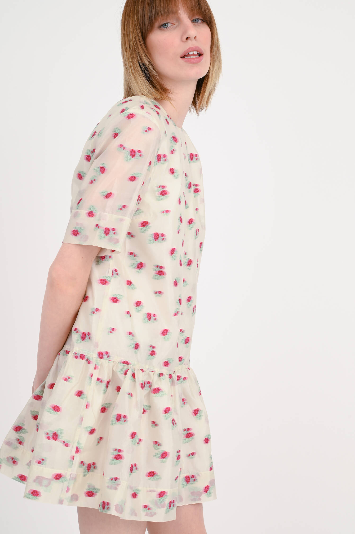 Organza Minikleid mit Rosen in Creme/Pink Organza Minikleid mit Rosen in Creme/Pink