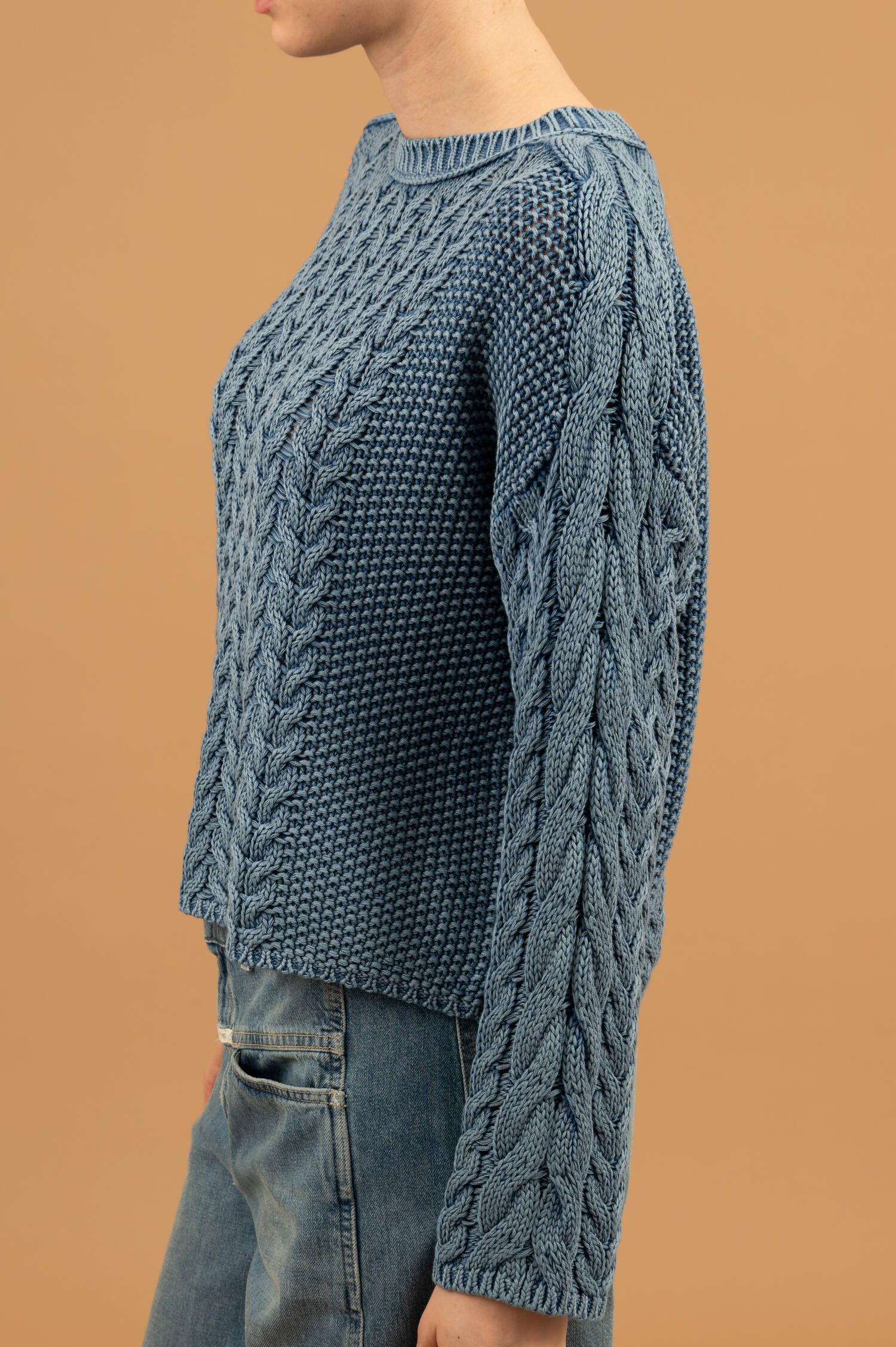 Grobstrick Pullover in Washed Blau Grobstrick Pullover in Washed Blau
