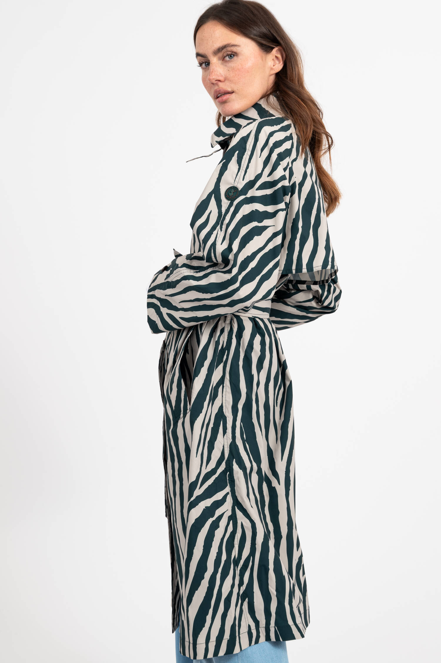 Mantel DANIELLE mit Zebra-Streifen Print in Grün