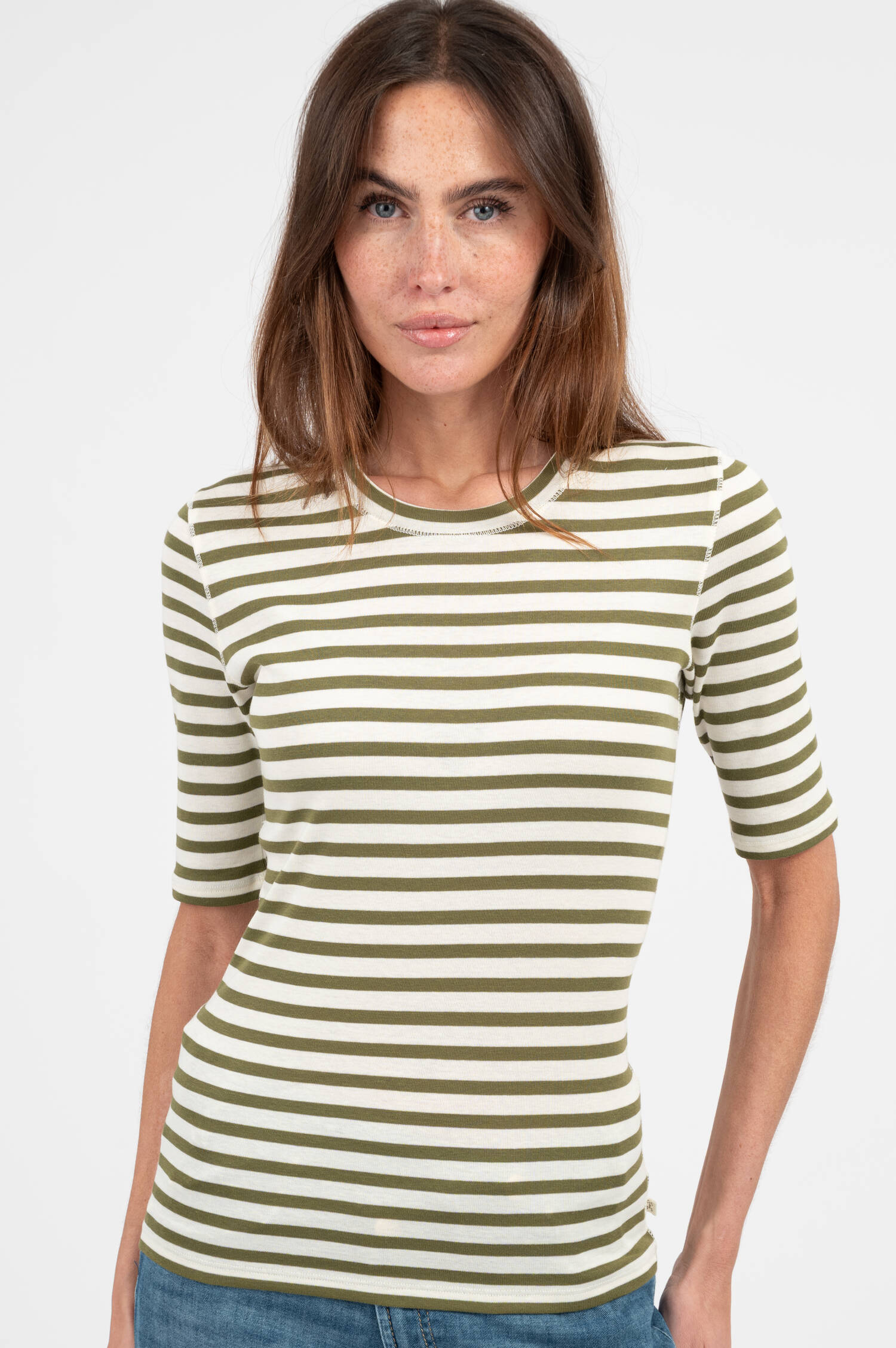 Gestreiftes Basic Shirt in Grün/Weiß