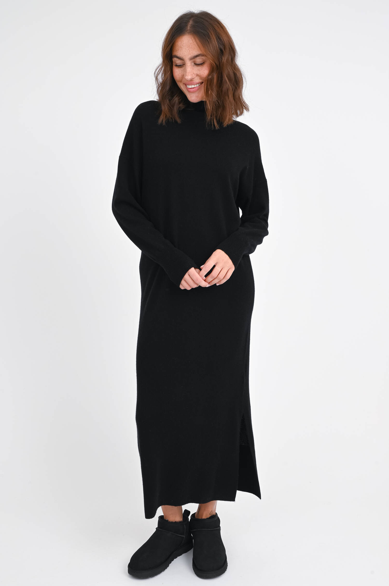 Midi-Kleid aus Woll-Cashmere-Mix in Schwarz