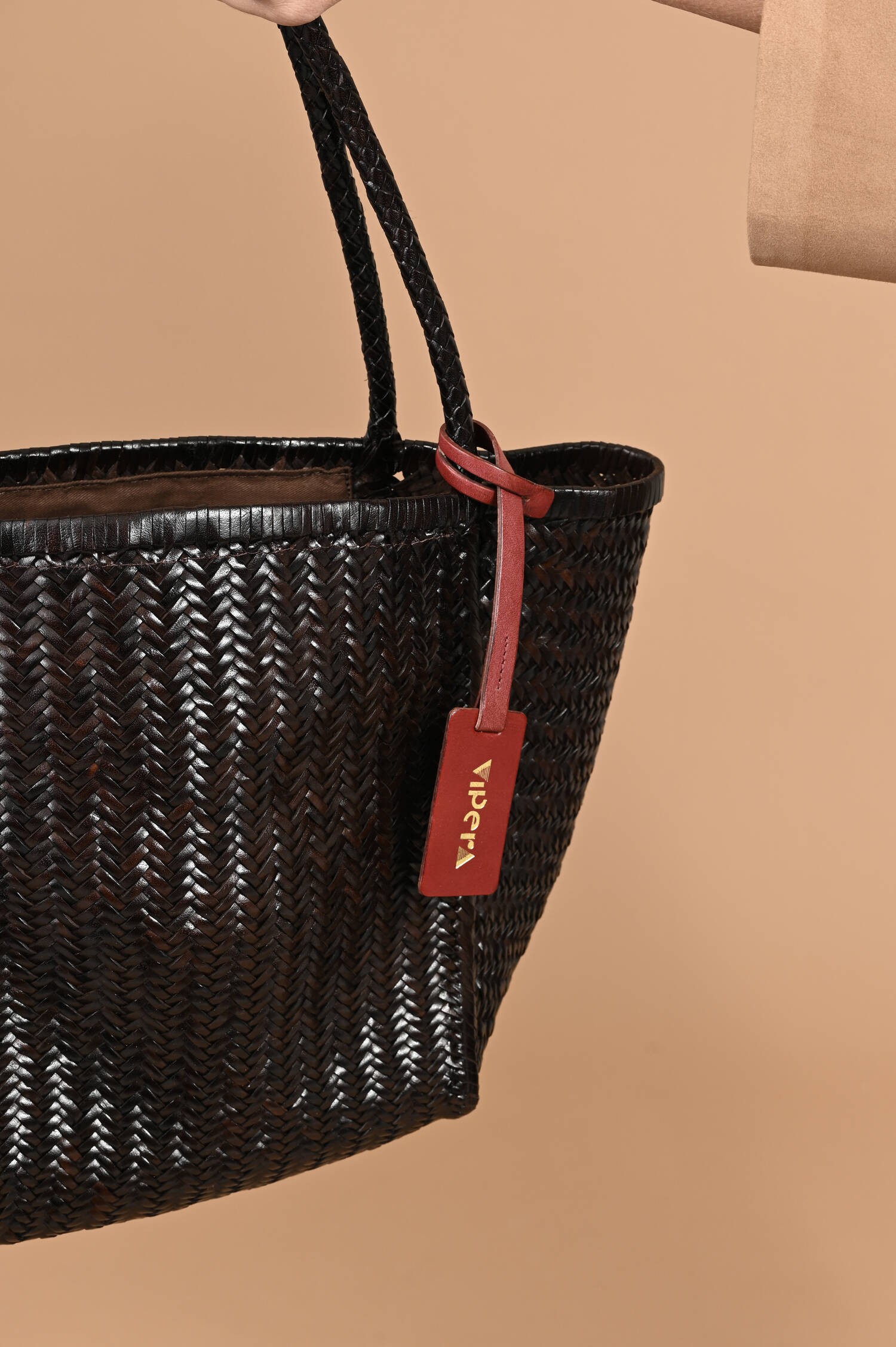 Geflochtener Leder Shopper RUBENS in Chocolate