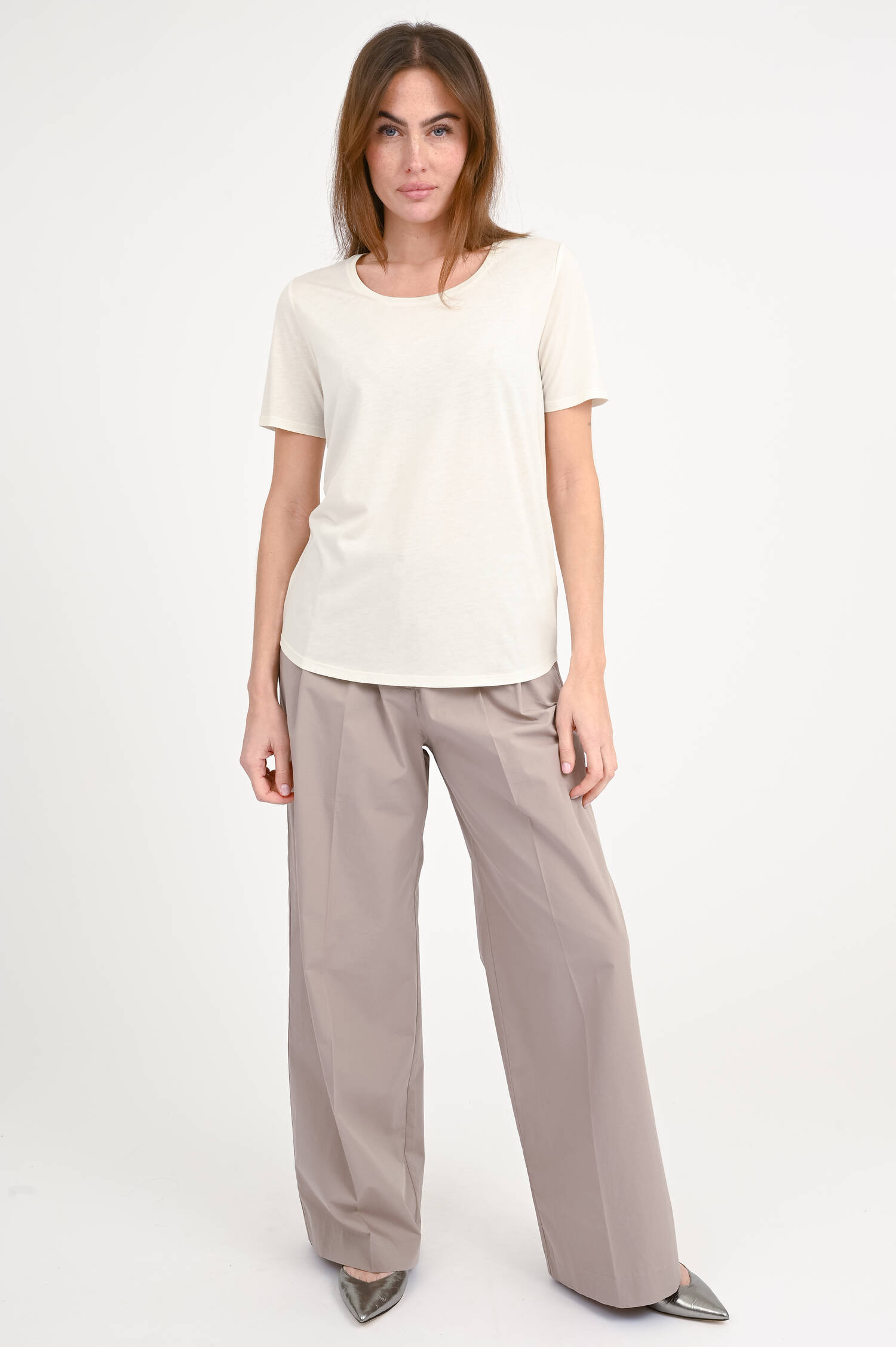 T-Shirt aus Baumwoll-Mix in Creme