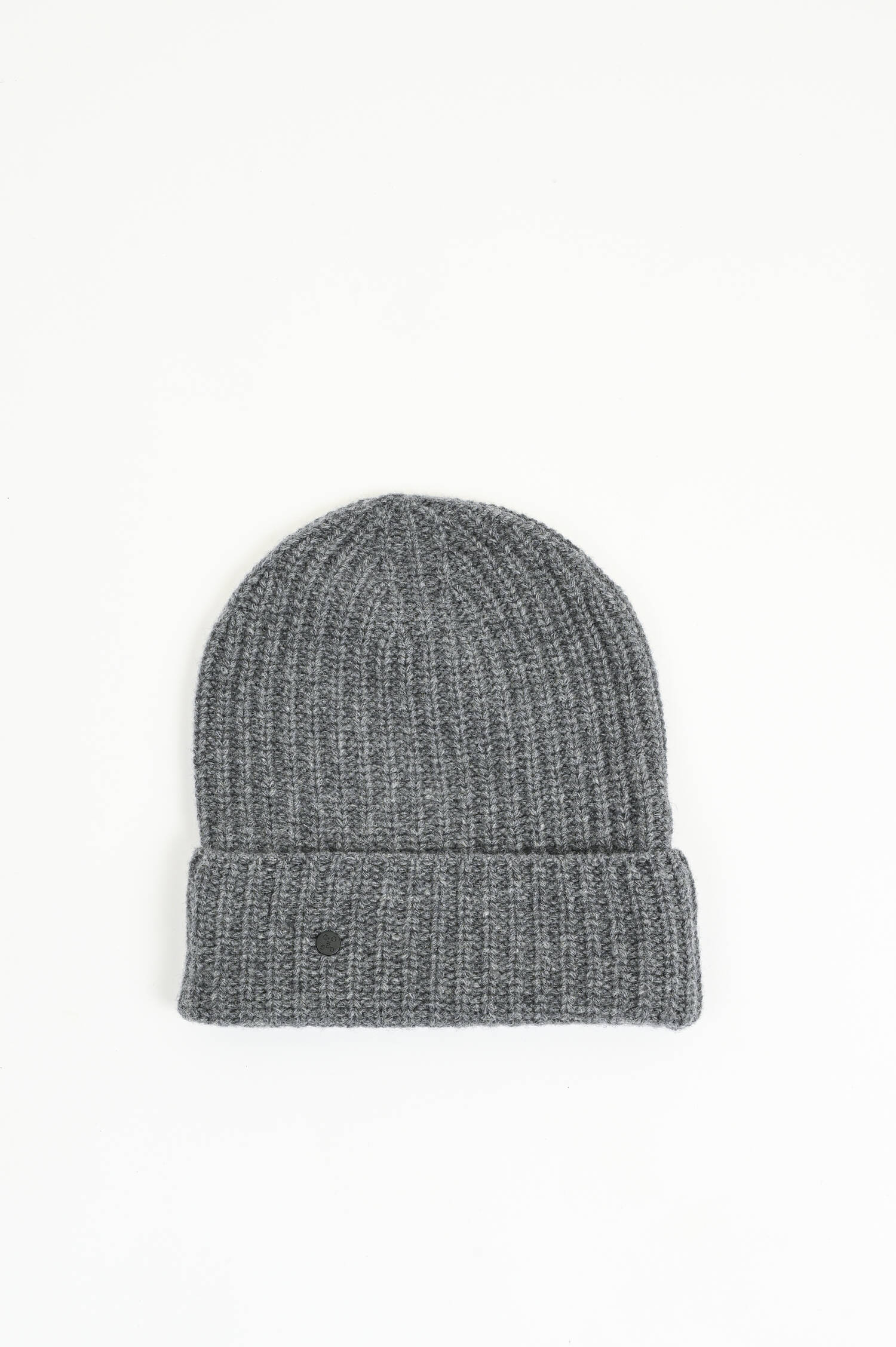 Beanie aus Wolle in Grau meliert