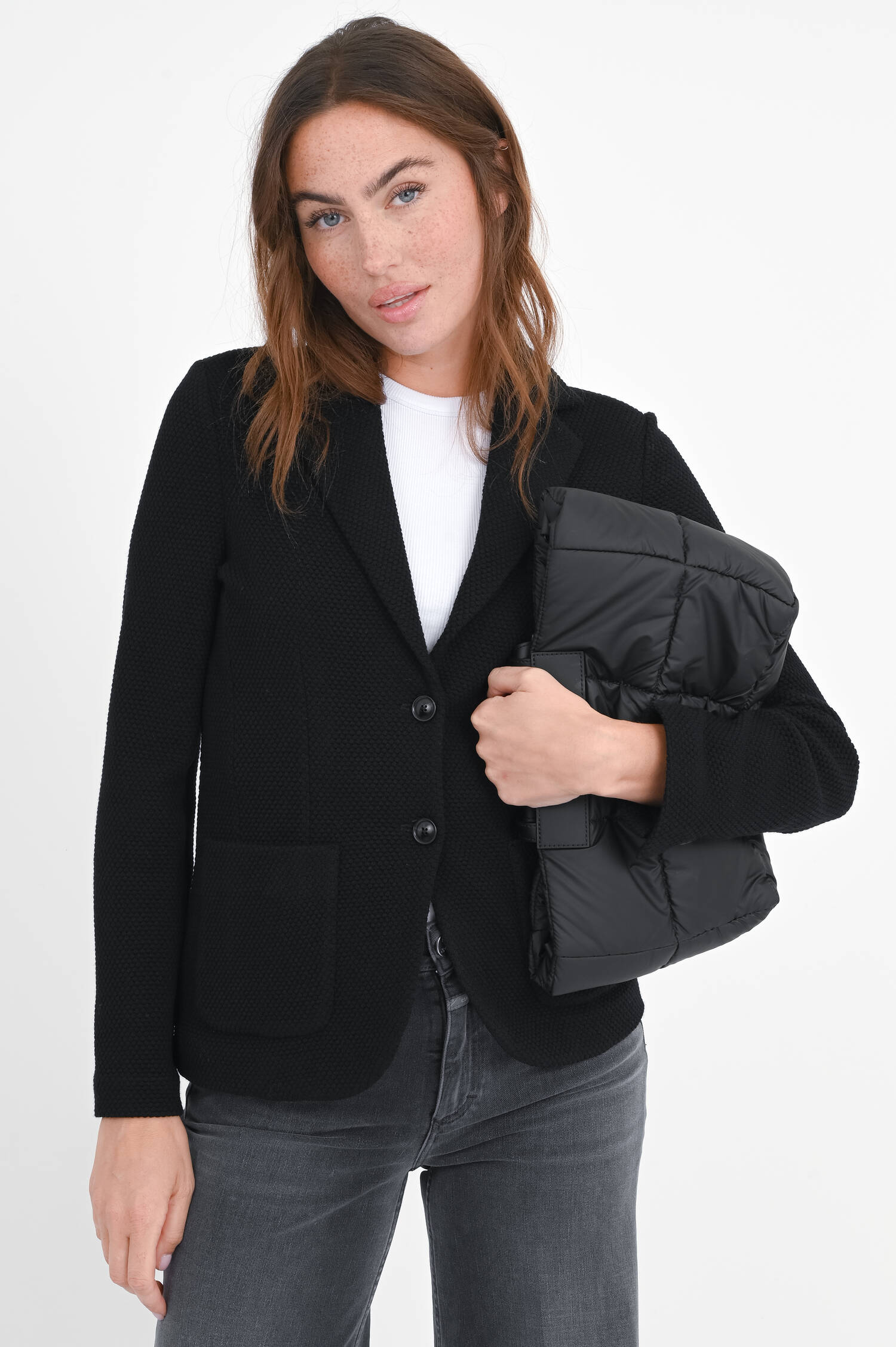 Woll-Blazer mit Struktur in Schwarz