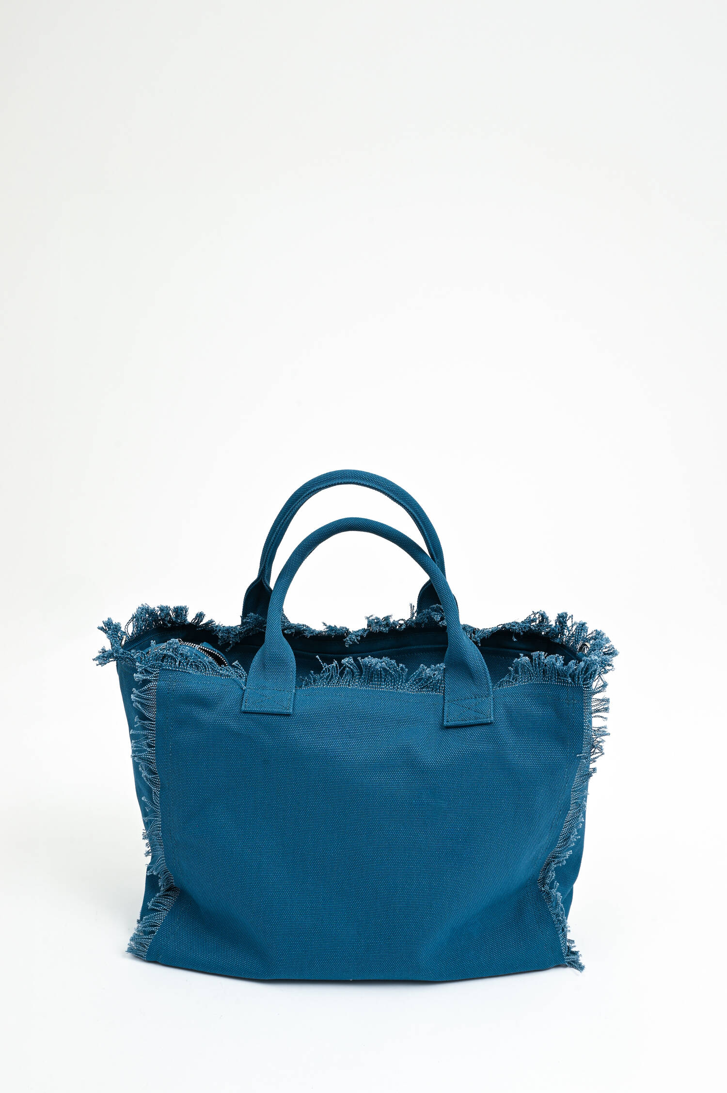 Medium Canvas Tote mit Fransen in Blau