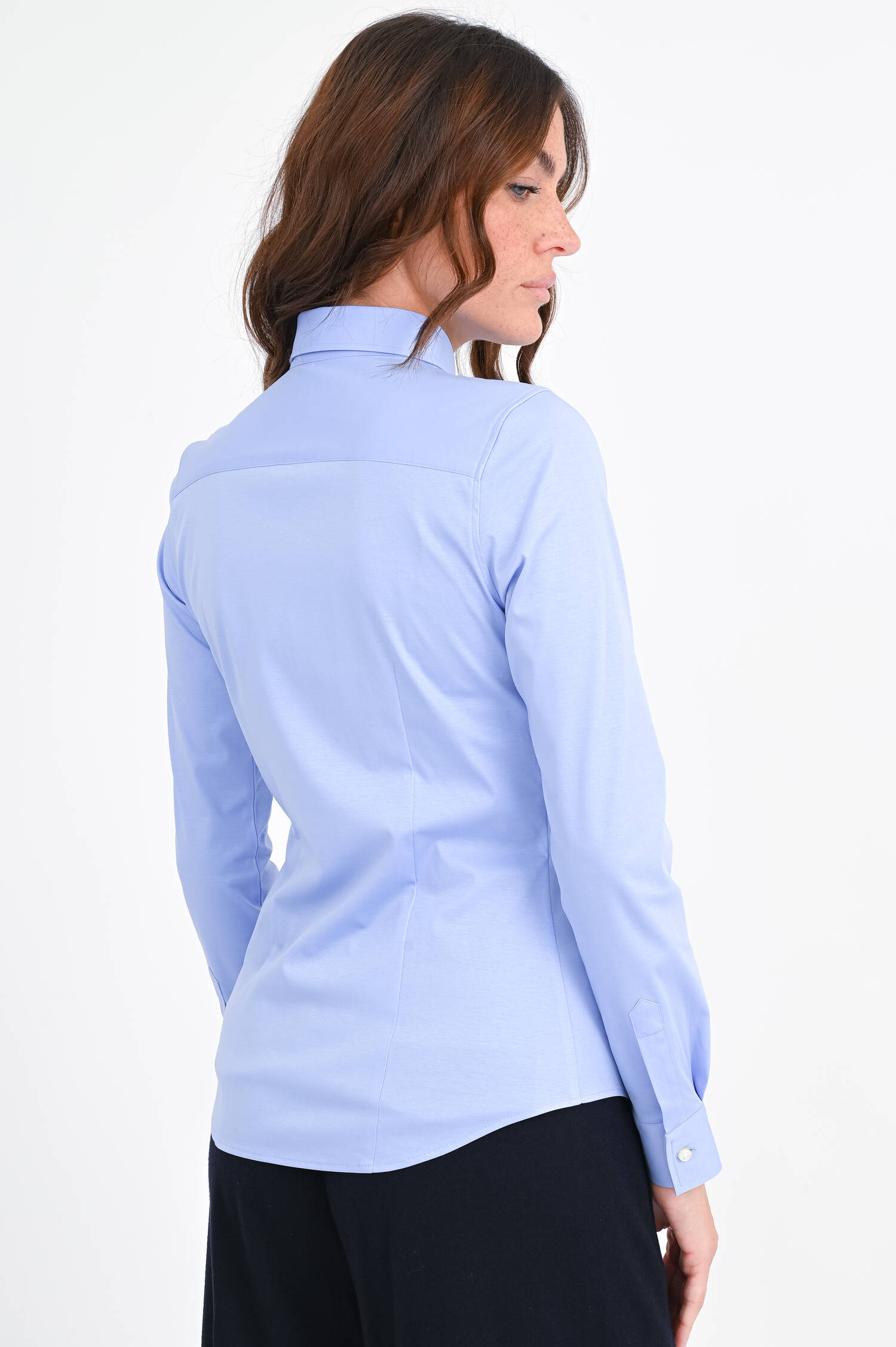 Taillierte Jersey-Langarm Bluse in Hellblau Taillierte Jersey-Langarm Bluse in Hellblau