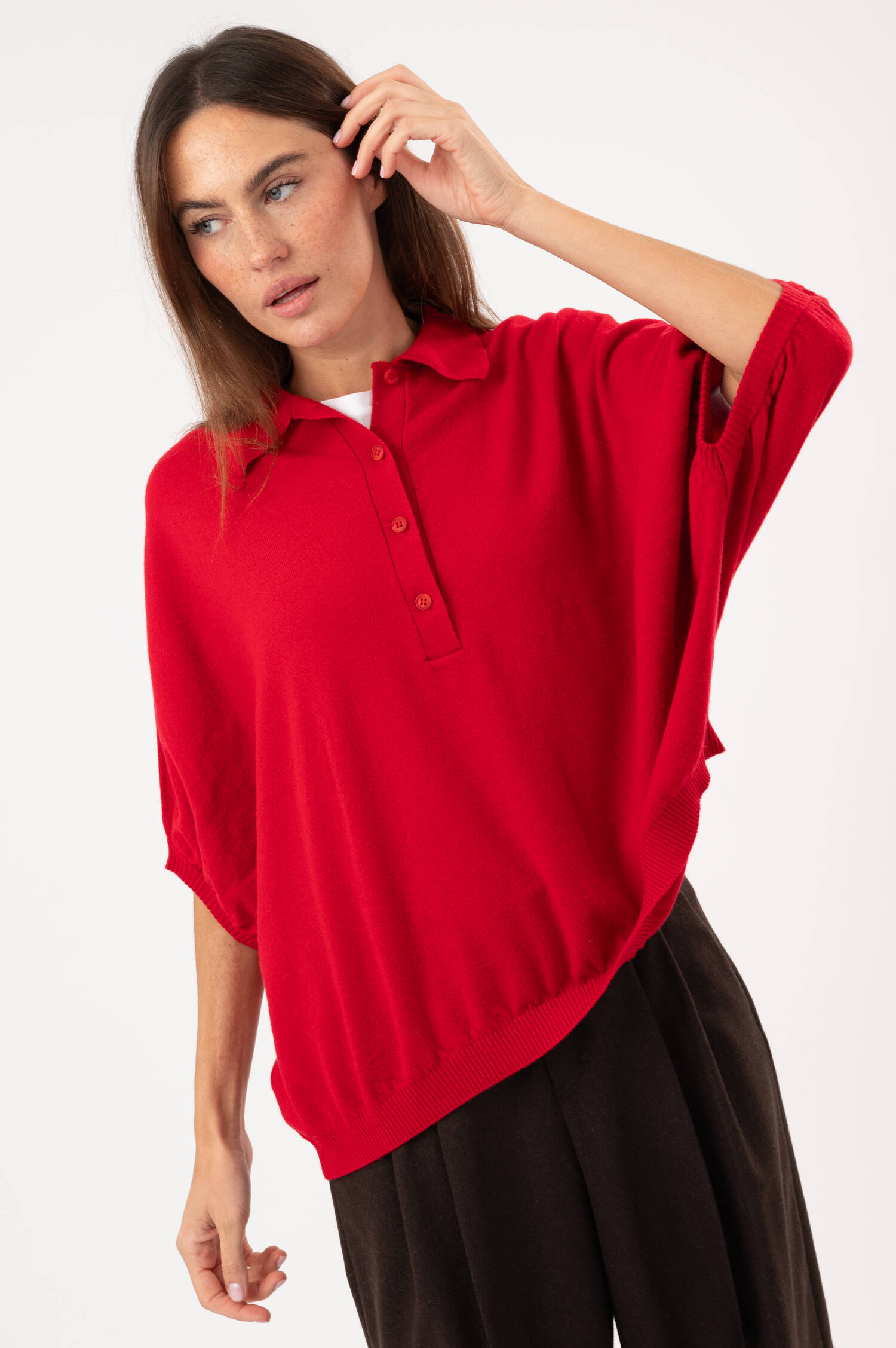 Woll-Cashmere-Polo-Shirt in Rot