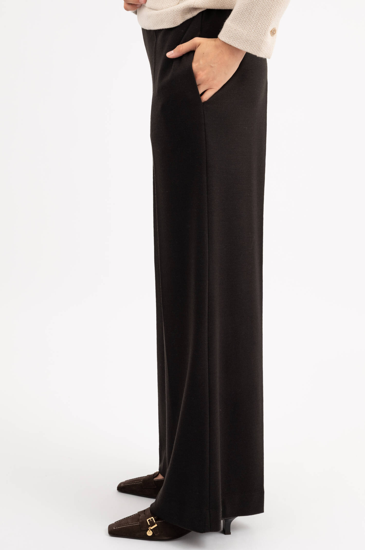 Wide-Leg Wollhose in Dunkelbraun