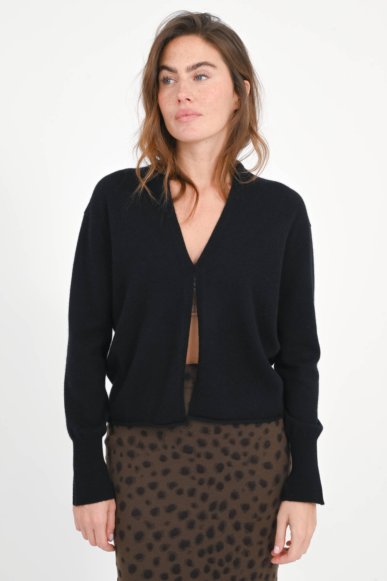 Cashmere-Strickjacke in Black
