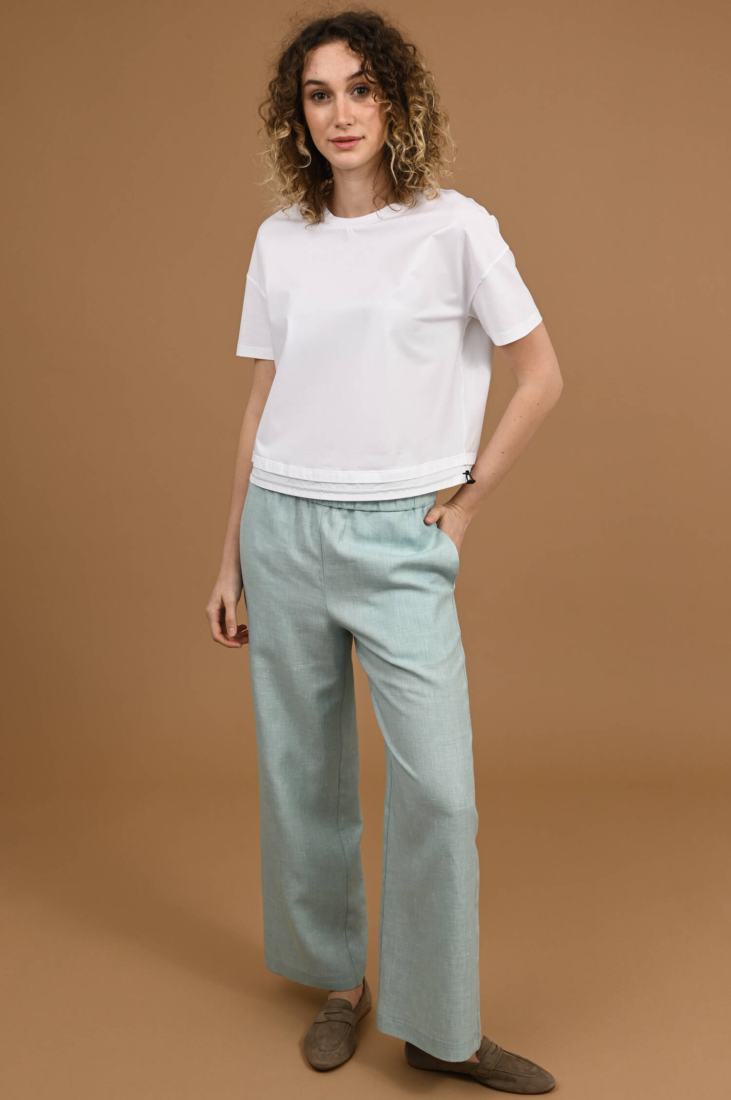 Leinenmix-Schlupfhose in Aquamarineblau Leinenmix-Schlupfhose in Aquamarineblau