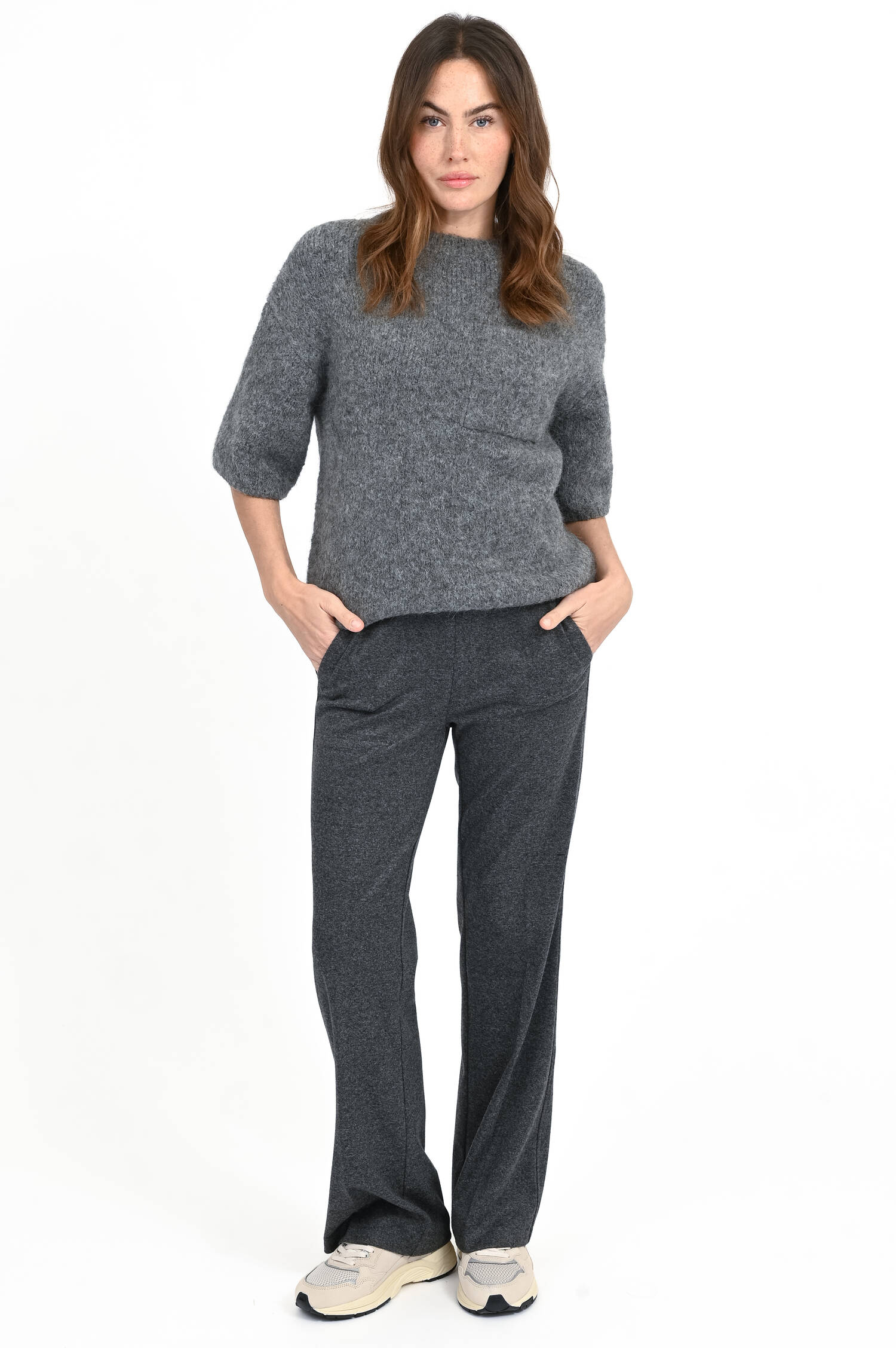 Hose mit geradem Bein in Anthrazit meliert