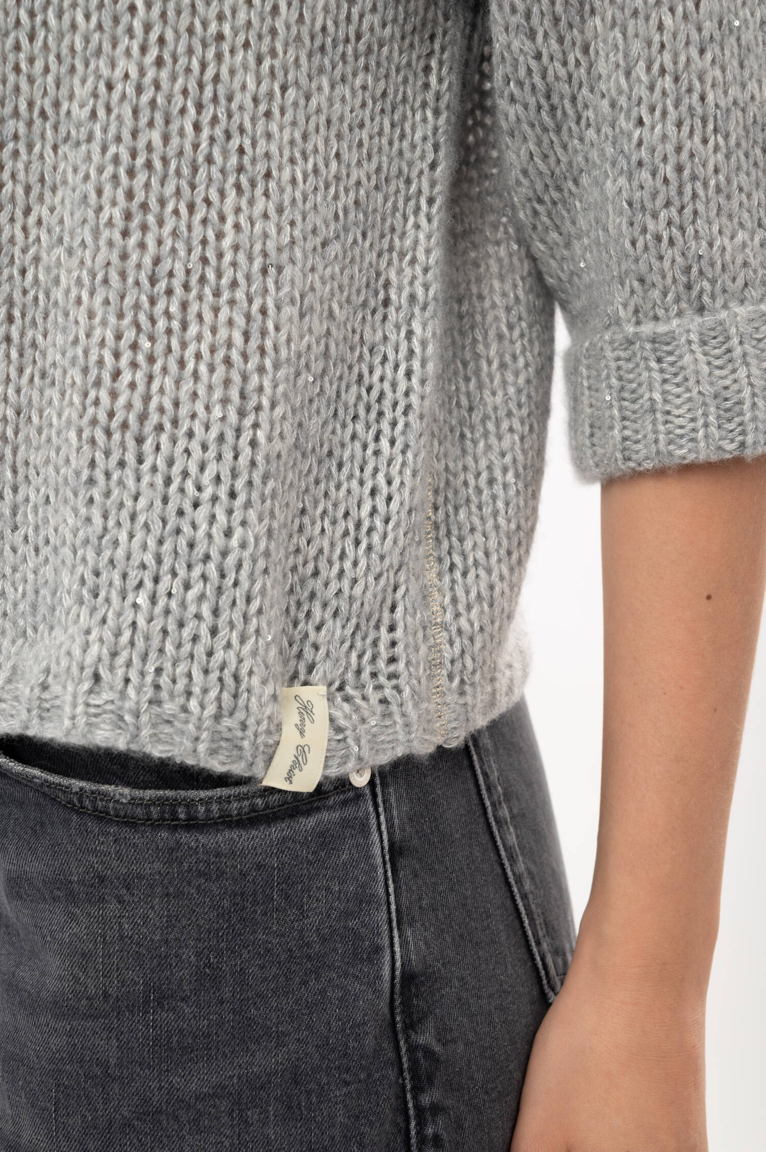 Cashmere-Seiden-Cardigan mit Pailletten in Grau