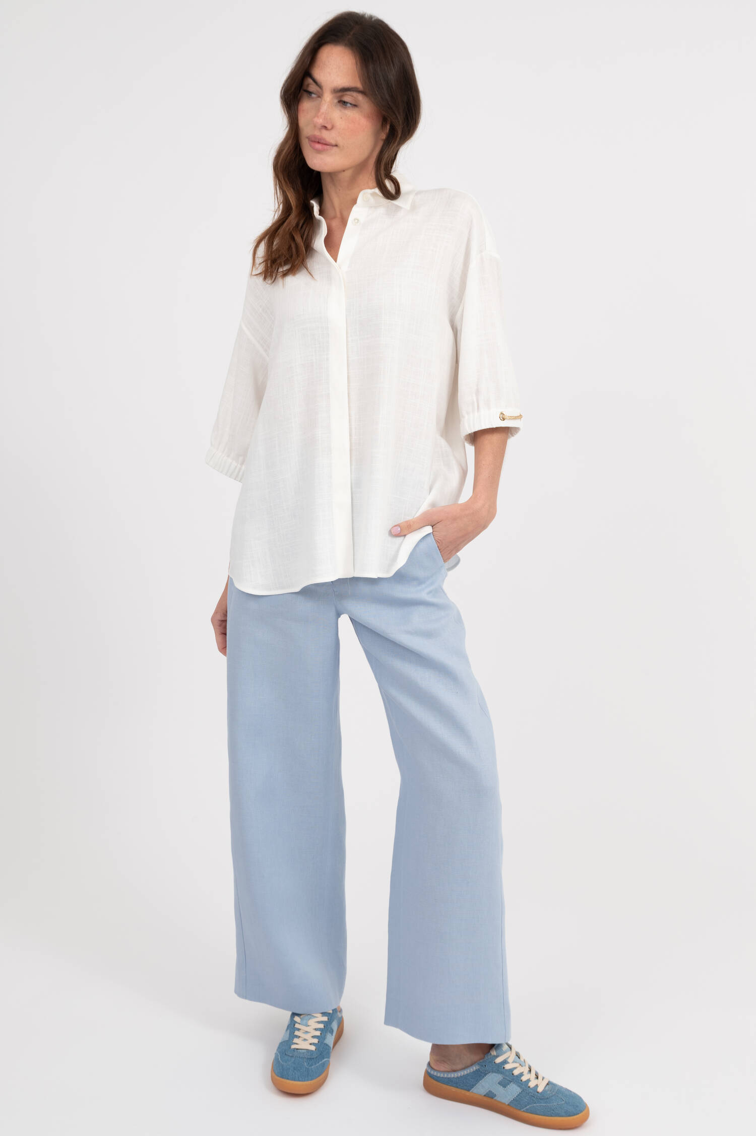 Leinenmix Bluse in Weiß