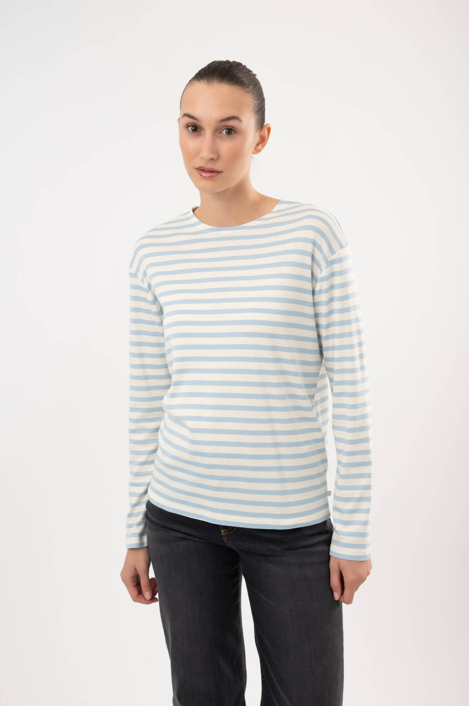 Langarm-Shirt in Blau/Weiß gestreift