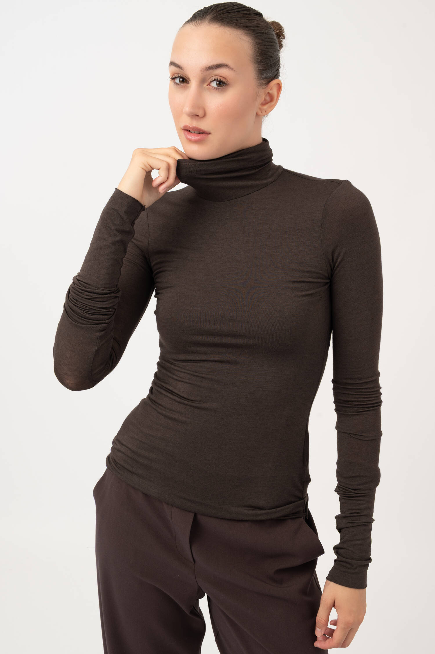 Langarm-Rollkragenshirt in Braun meliert Langarm-Rollkragenshirt in Braun meliert