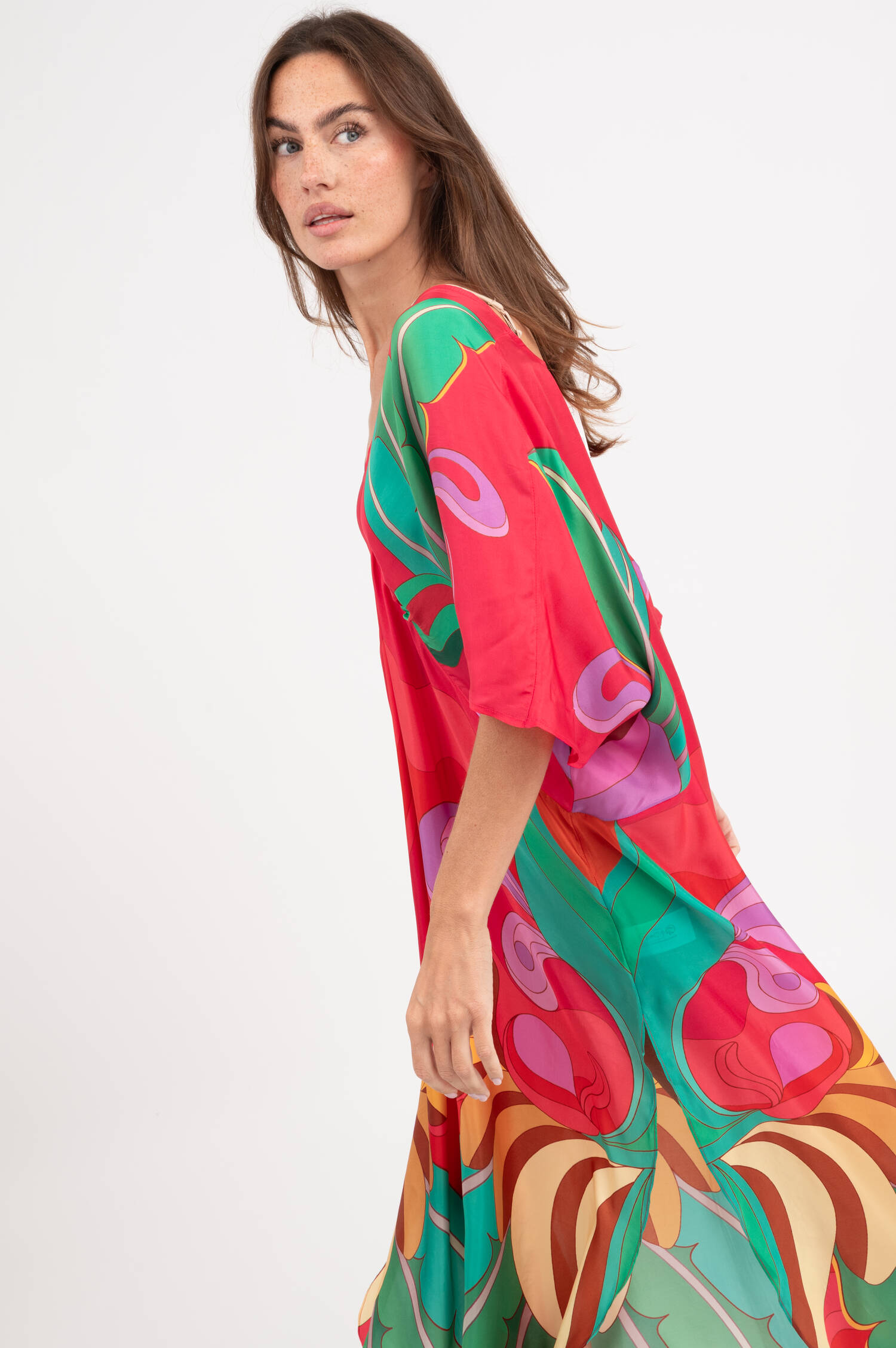 Maxi-Schlupfkleid mit Print in Rot/Multicolor